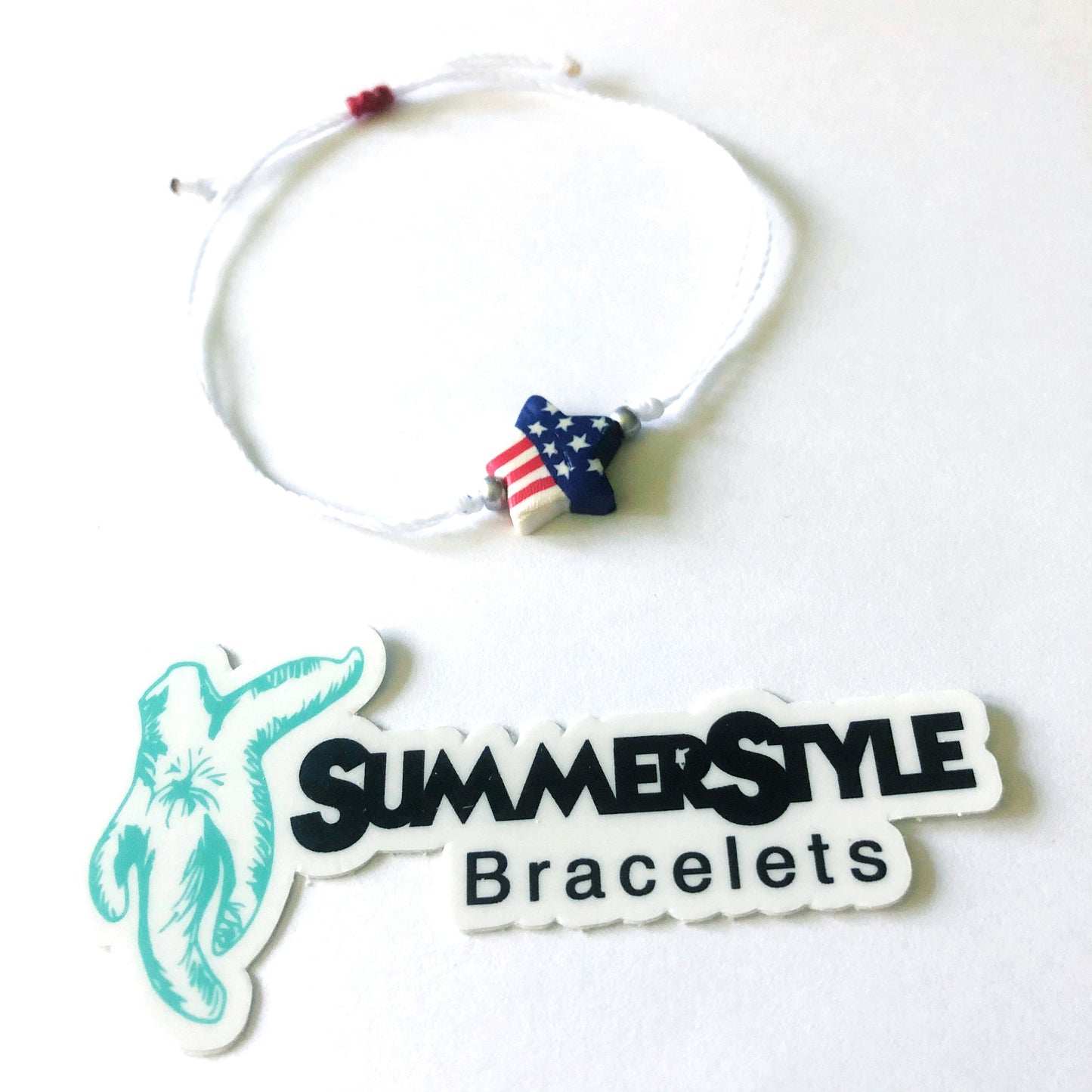 Stars & Stripes Adjustable Waterproof Bracelet, Patriotic Bracelet, Star Bracelet, Wax Cord Bracelet, SummerStyle Bracelets