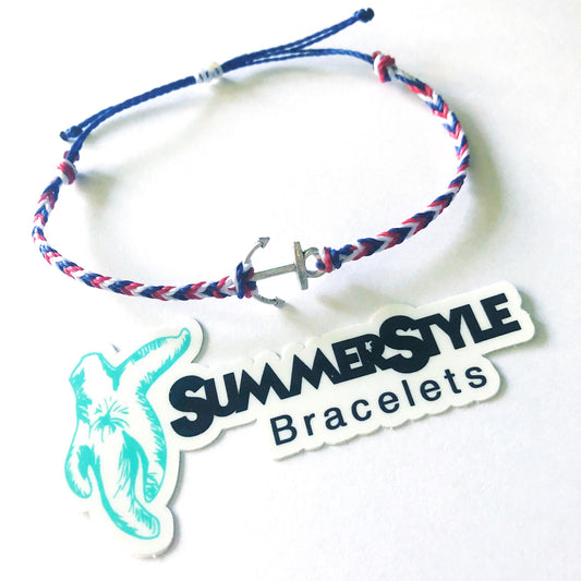 Patriotic Anchor Adjustable Waterproof Bracelet, Anchor Bracelet, Navy Bracelet, Wax Cord Bracelet, Waterproof Cord