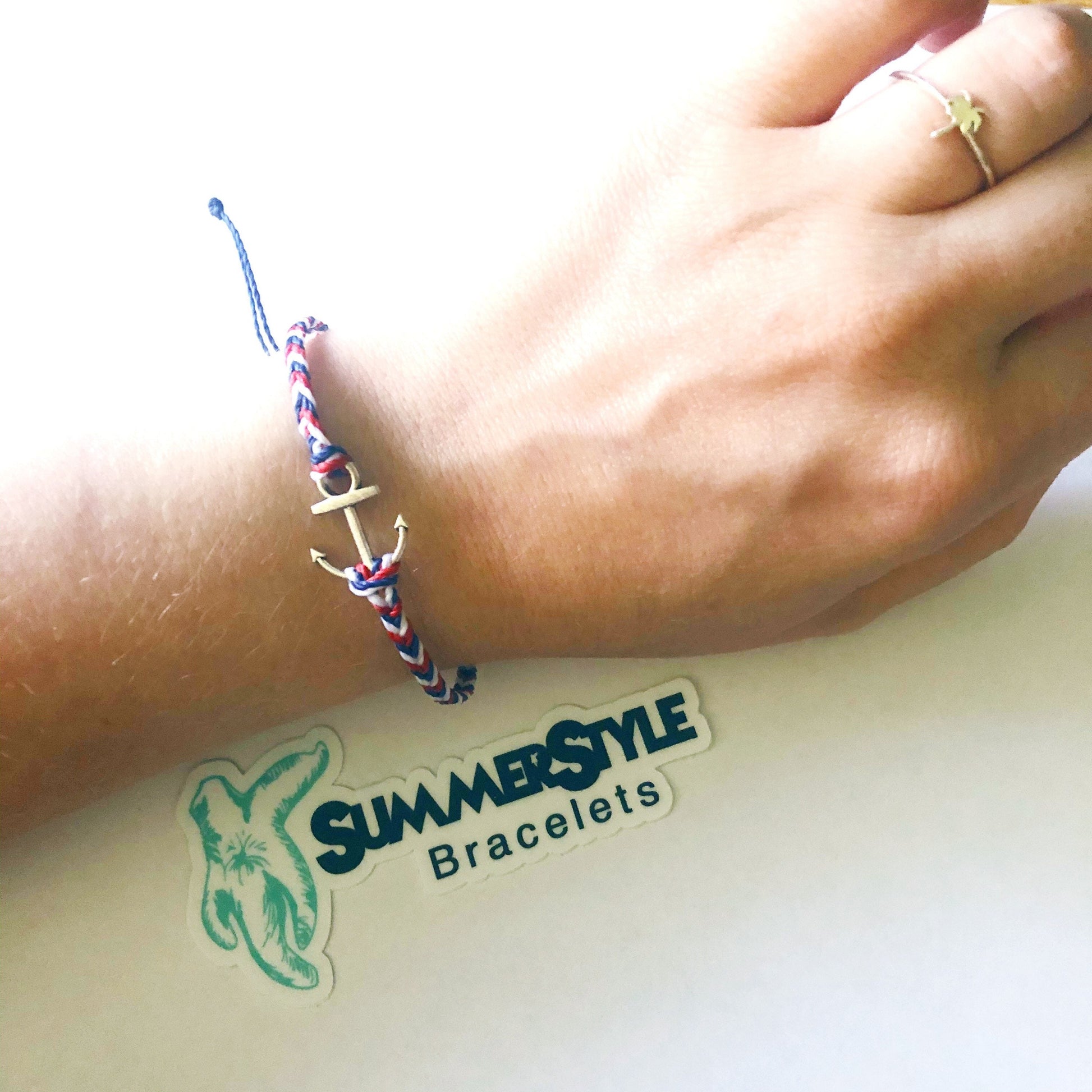 Patriotic Anchor Adjustable Waterproof Bracelet, Anchor Bracelet, Navy Bracelet, Wax Cord Bracelet, Waterproof Cord