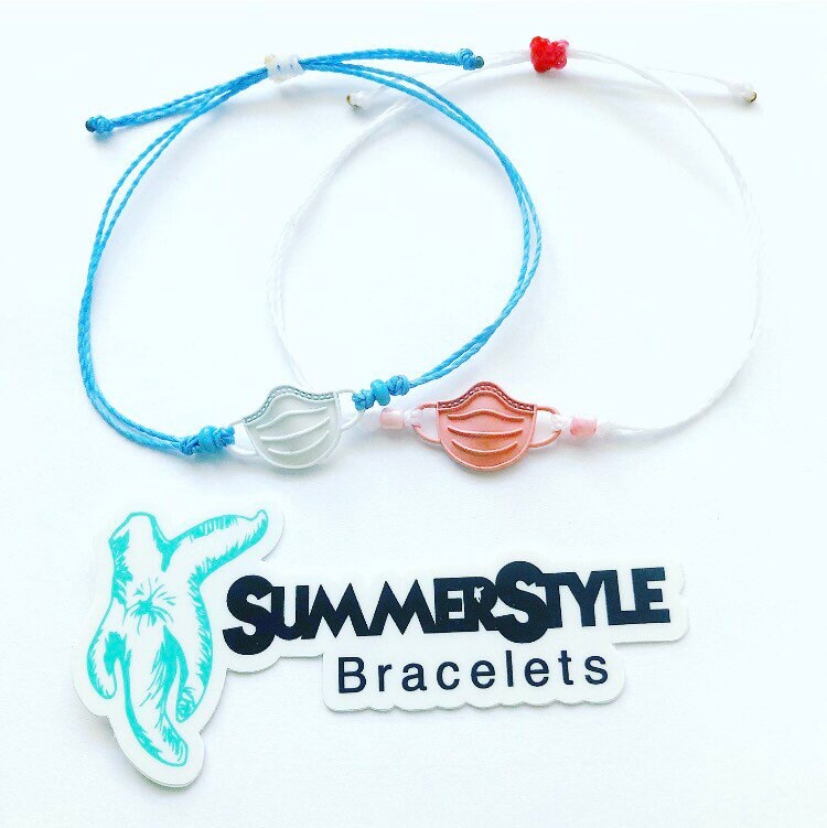 Face Mask Custom Adjustable Waterproof Bracelet, Mask Bracelet, Nurse Gift, Wax Cord Bracelet, Waterproof Cord