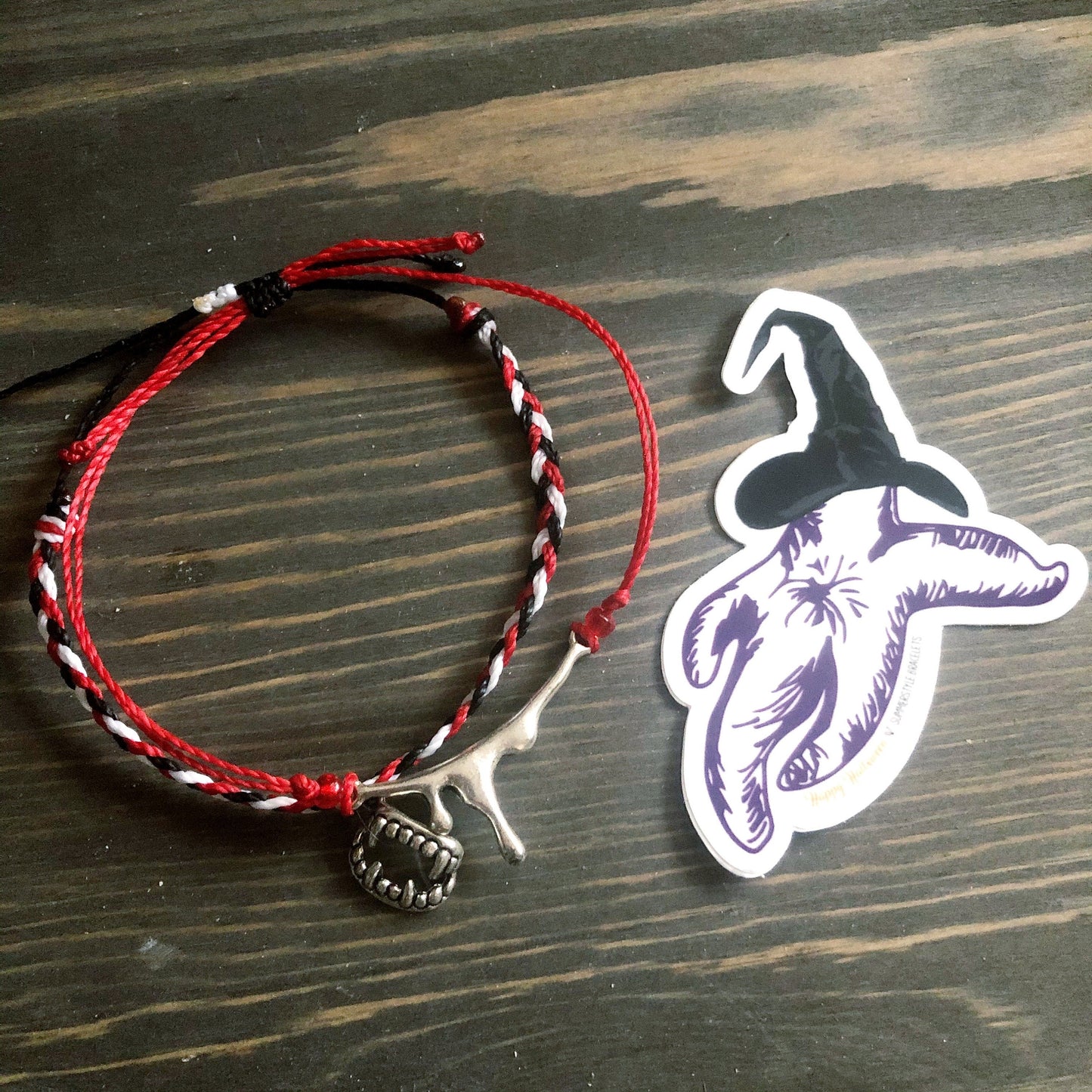 HALLOWEEN Blood & Vampire Fangs Adjustable Waterproof Bracelet Set | Halloween Jewelry | Wax Cord Bracelet | Waterproof Cord