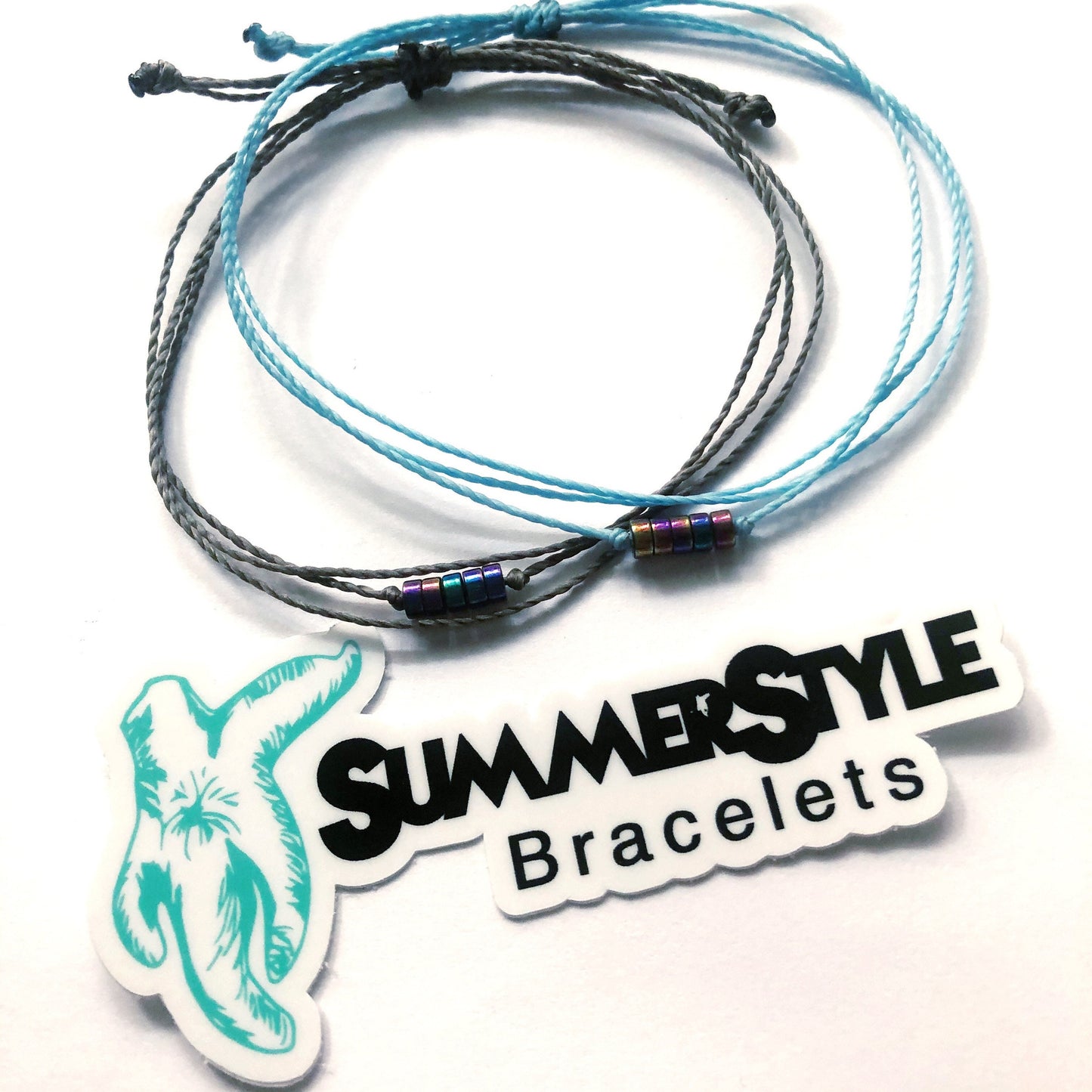 Electroplated Custom Adjustable Waterproof Bracelet, Heishi Bracelet, Oil Slick Bracelet, Wax Cord Bracelet, Waterproof Cord