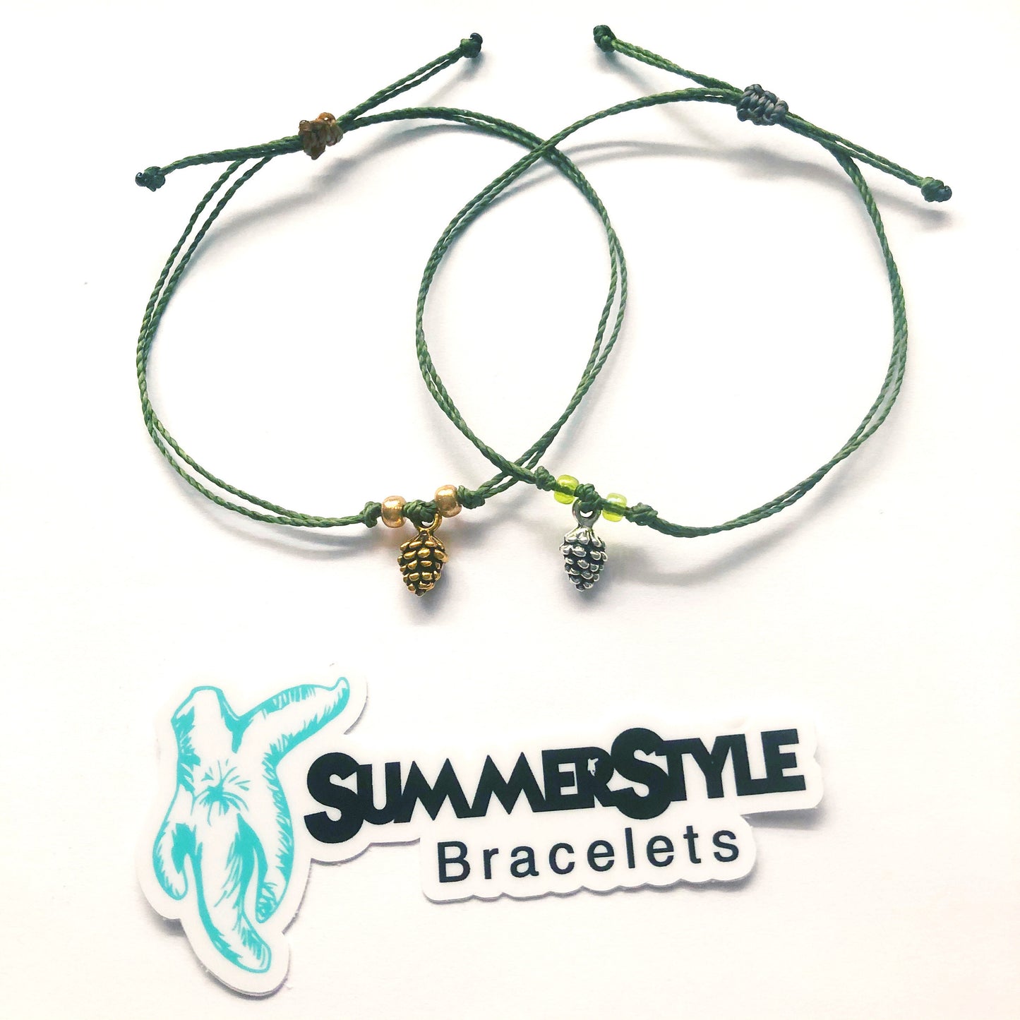 LIMITED EDITION Fall Pinecone Adjustable Waterproof Bracelet, Autumn Jewelry, Wax Cord Bracelet, SummerStyle Bracelets