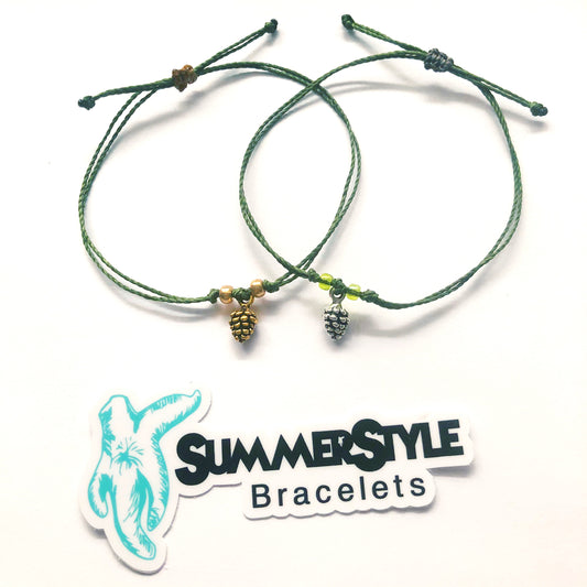 LIMITED EDITION Fall Pinecone Adjustable Waterproof Bracelet, Autumn Jewelry, Wax Cord Bracelet, SummerStyle Bracelets