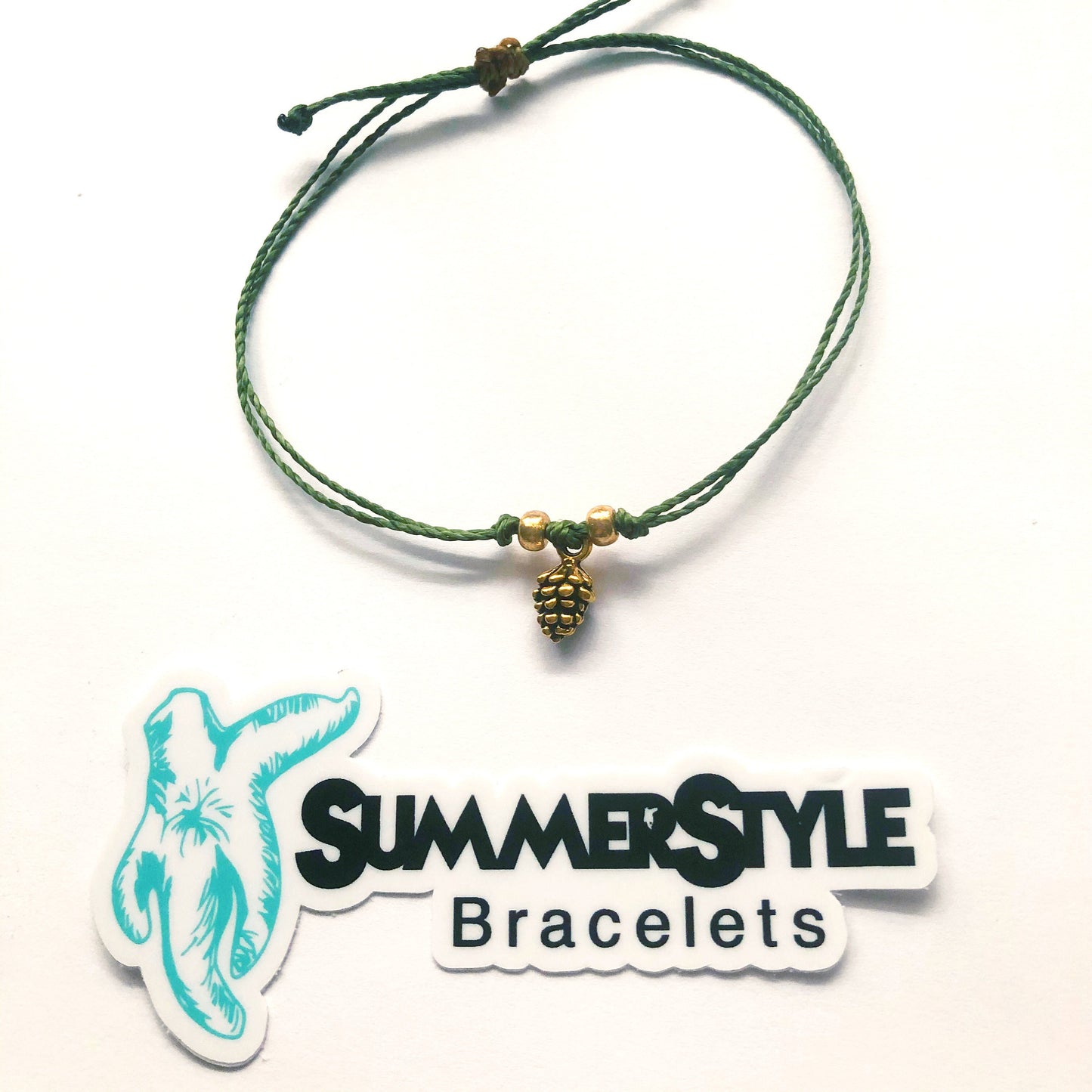 LIMITED EDITION Fall Pinecone Adjustable Waterproof Bracelet, Autumn Jewelry, Wax Cord Bracelet, SummerStyle Bracelets