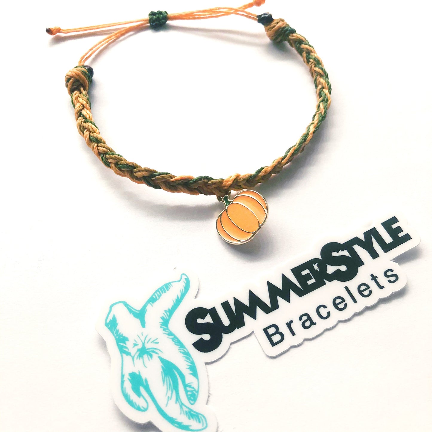 Braided Pumpkin Adjustable Waterproof Bracelet, Pumpkin Bracelet, Autumn Jewelry, Wax Cord Bracelet, SummerStyle Bracelets