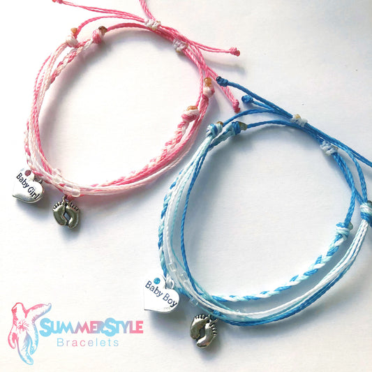 Baby Girl & Baby Boy Adjustable Waterproof Bracelet Pack, Baby Shower Gift, Wax Cord Bracelet, Baby Gift, Waterproof Cord