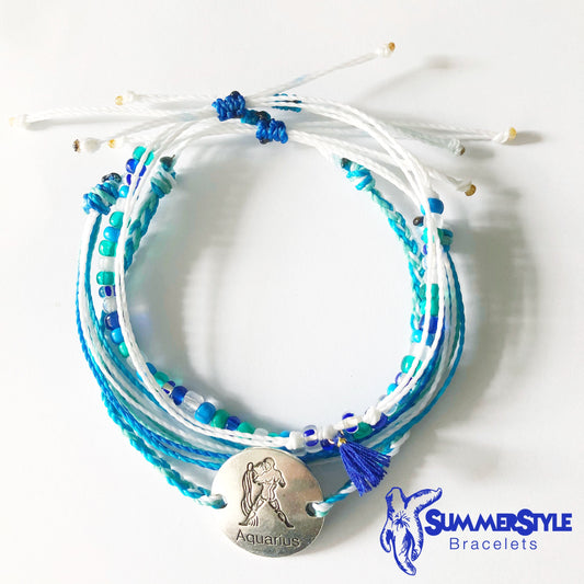 Aquarius Zodiac Adjustable Waterproof Bracelet Pack, Aquarius Bracelet, Zodiac Jewelry, Wax Cord Bracelet, Waterproof Cord