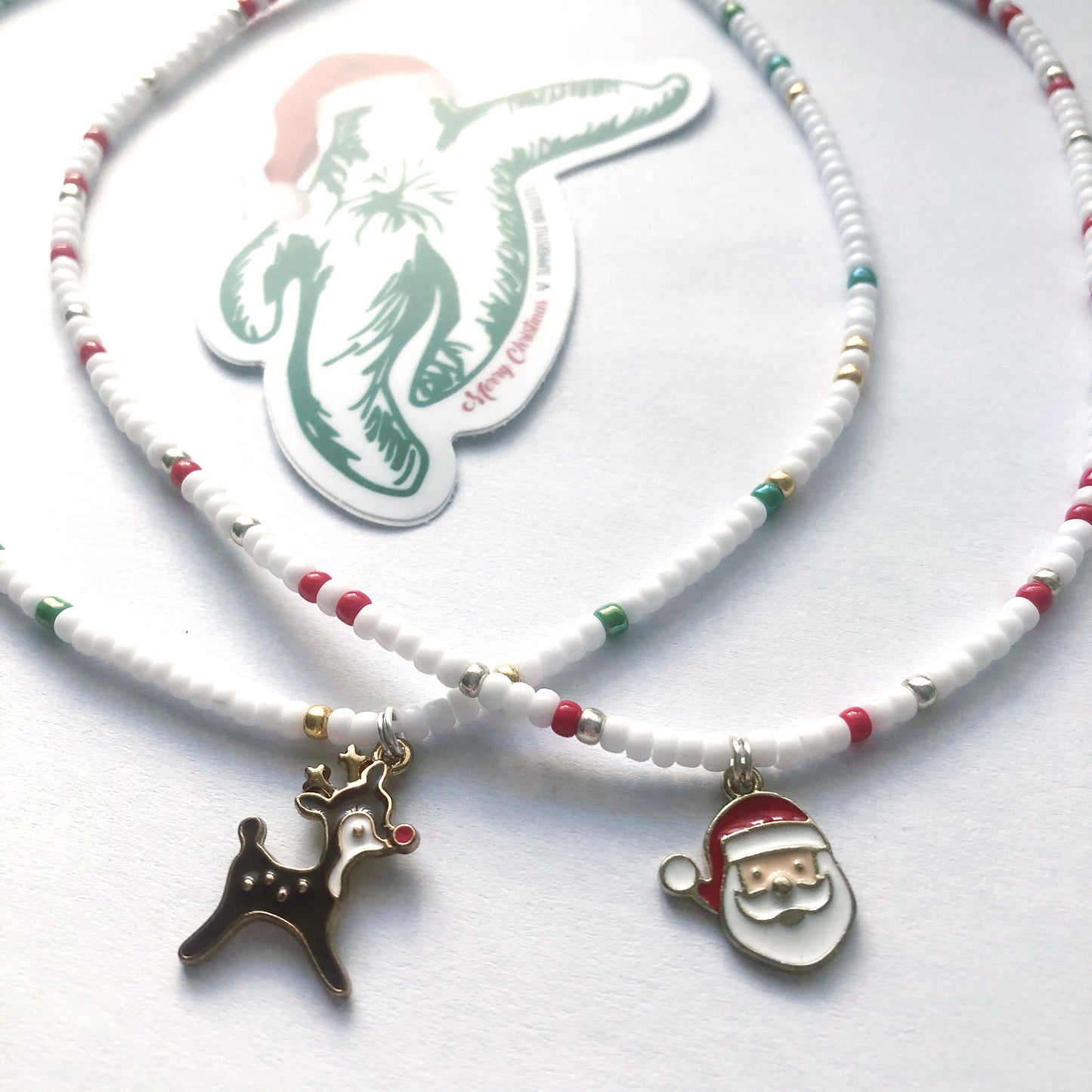 Santa & Reindeer Beaded Choker | Choker Necklace | Christmas Necklace | Christmas Jewelry