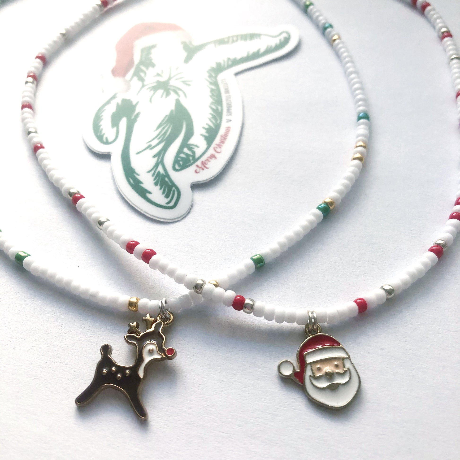 Santa & Reindeer Beaded Choker | Choker Necklace | Christmas Necklace | Christmas Jewelry