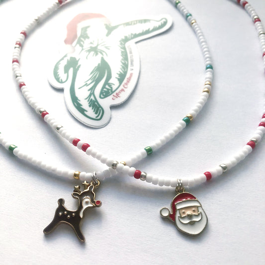 Santa & Reindeer Beaded Choker | Choker Necklace | Christmas Necklace | Christmas Jewelry