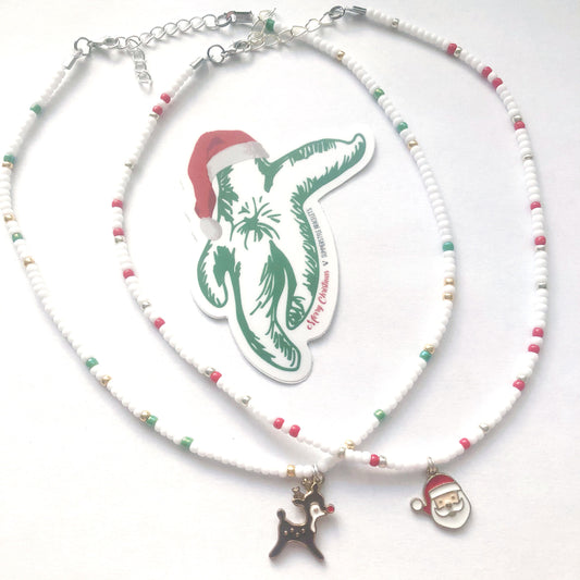 Santa & Reindeer Beaded Choker | Choker Necklace | Christmas Necklace | Christmas Jewelry