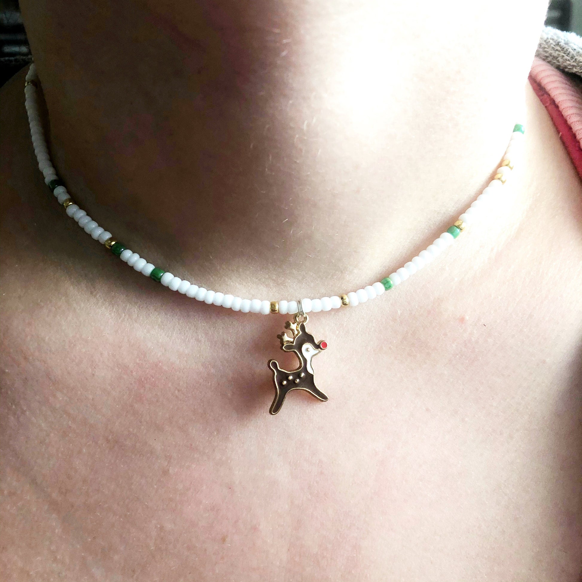 Santa & Reindeer Beaded Choker | Choker Necklace | Christmas Necklace | Christmas Jewelry