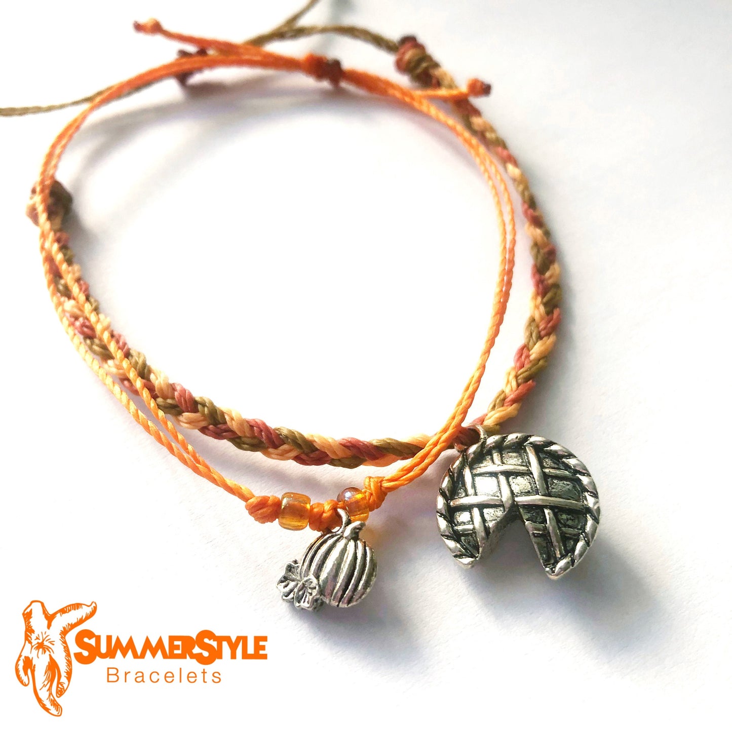 Pumpkin Pie Adjustable Waterproof Bracelet Pack, Pumpkin Bracelet, Pumpkin Jewelry, Wax Cord Bracelet, Waterproof Cord