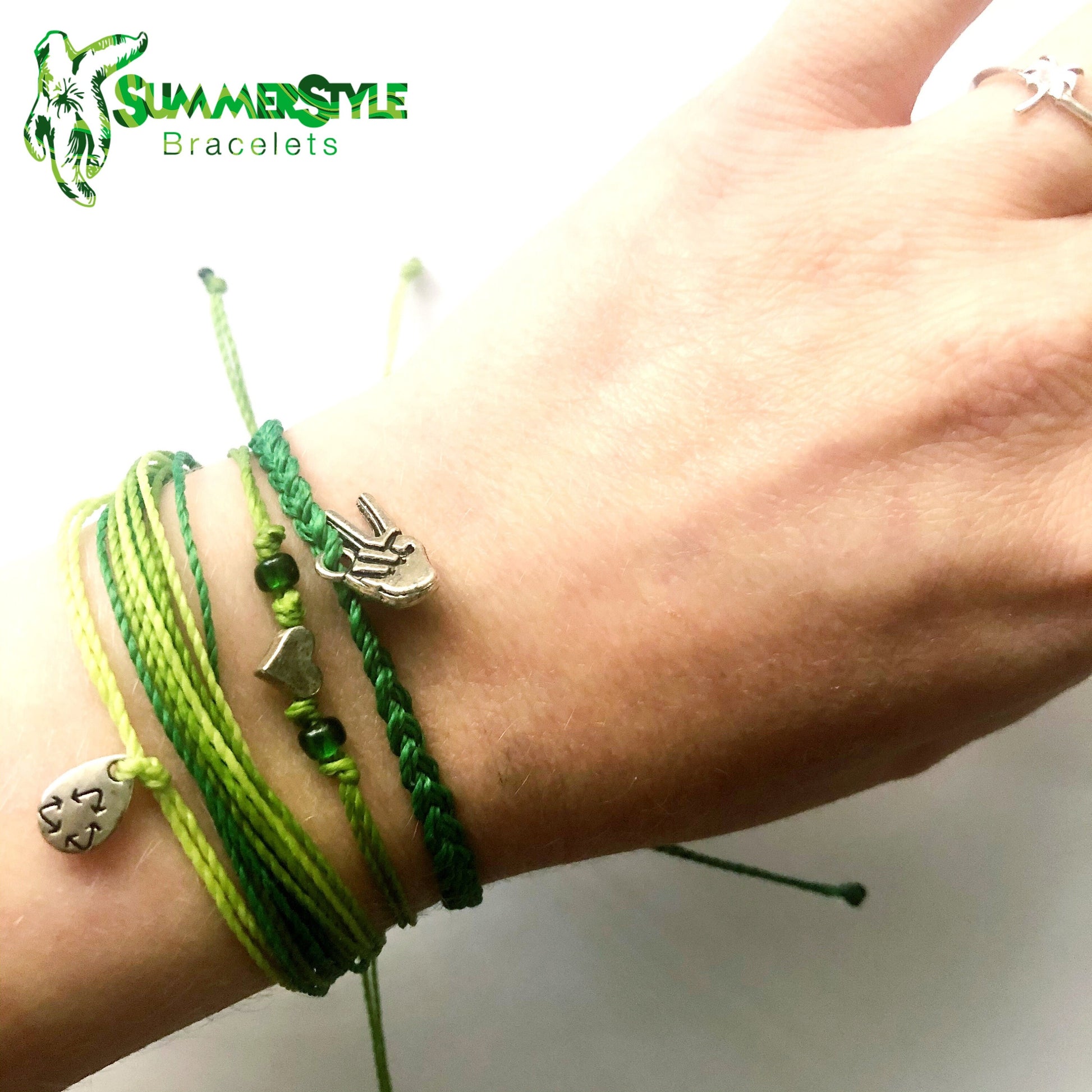 Peace, Love, Recycle Adjustable Waterproof Bracelet Pack, Go Green Bracelet, Recycling Gift, Wax Cord Bracelet, Waterproof Cord