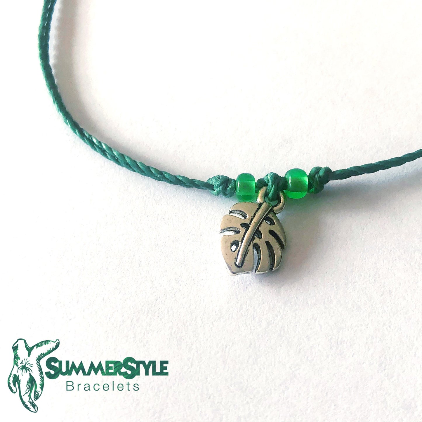 Tropical Leaf Custom Adjustable Waterproof Bracelet, Plant Bracelet, Monstera Jewelry, Wax Cord Bracelet, Waterproof Cord