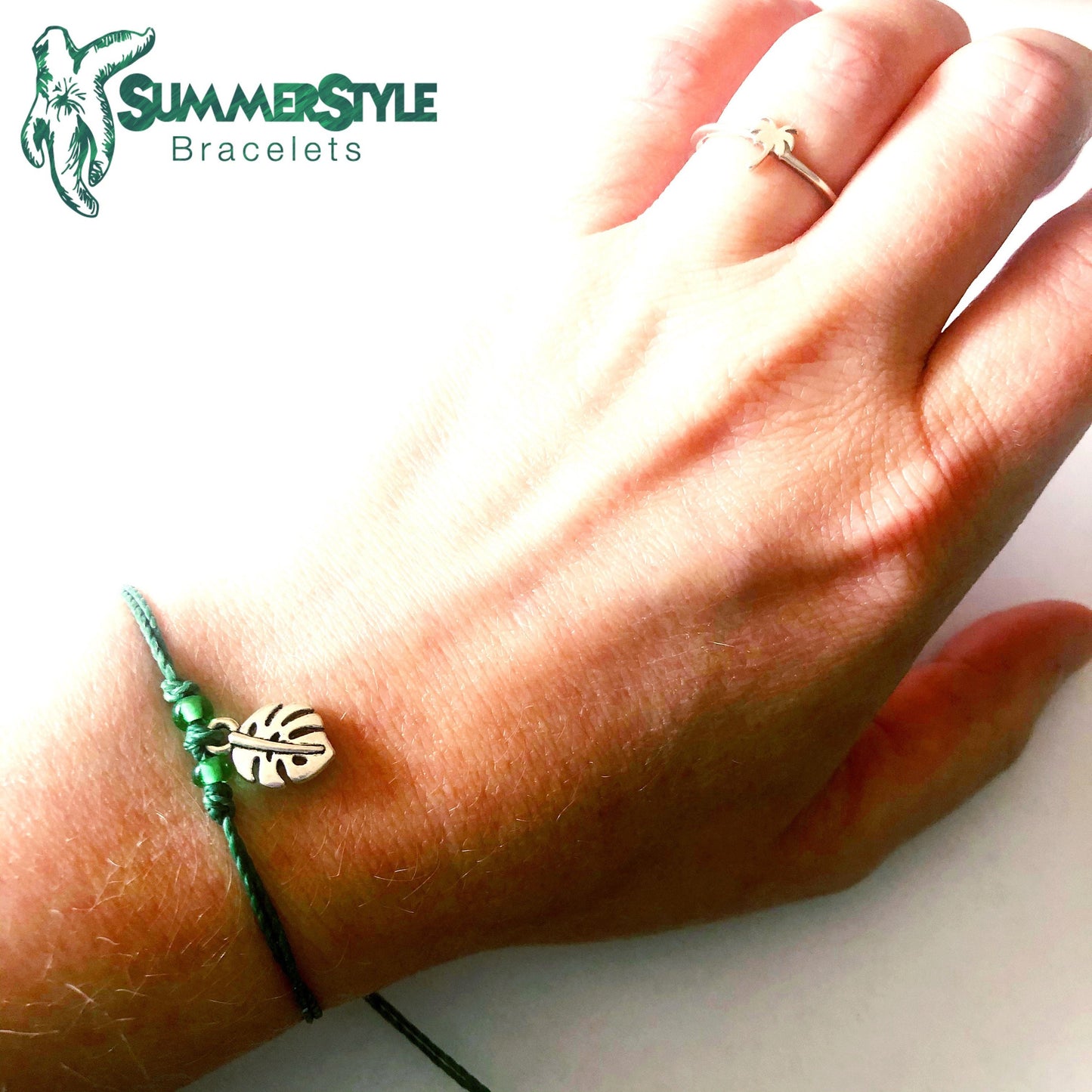 Tropical Leaf Custom Adjustable Waterproof Bracelet, Plant Bracelet, Monstera Jewelry, Wax Cord Bracelet, Waterproof Cord