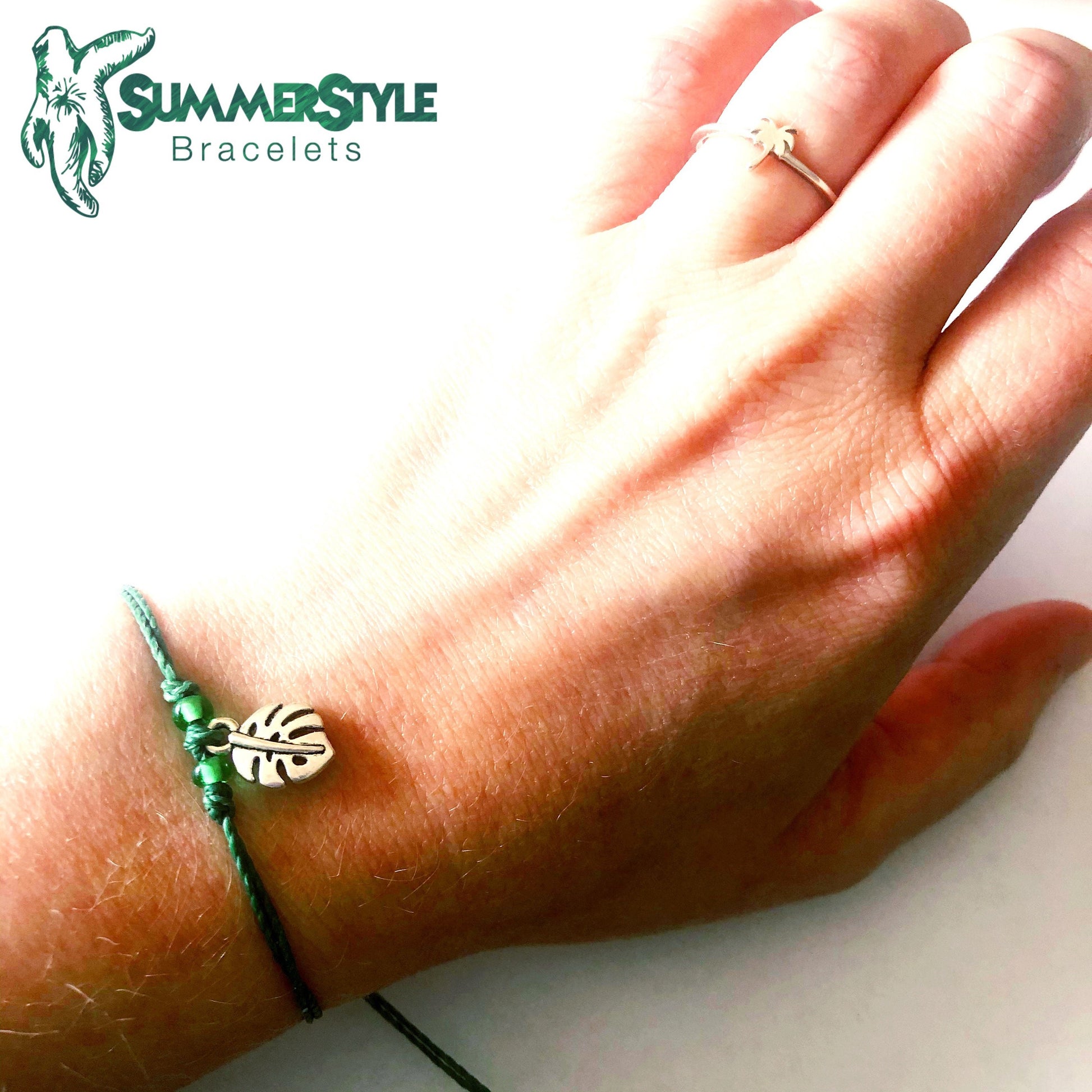 Tropical Leaf Custom Adjustable Waterproof Bracelet, Plant Bracelet, Monstera Jewelry, Wax Cord Bracelet, Waterproof Cord