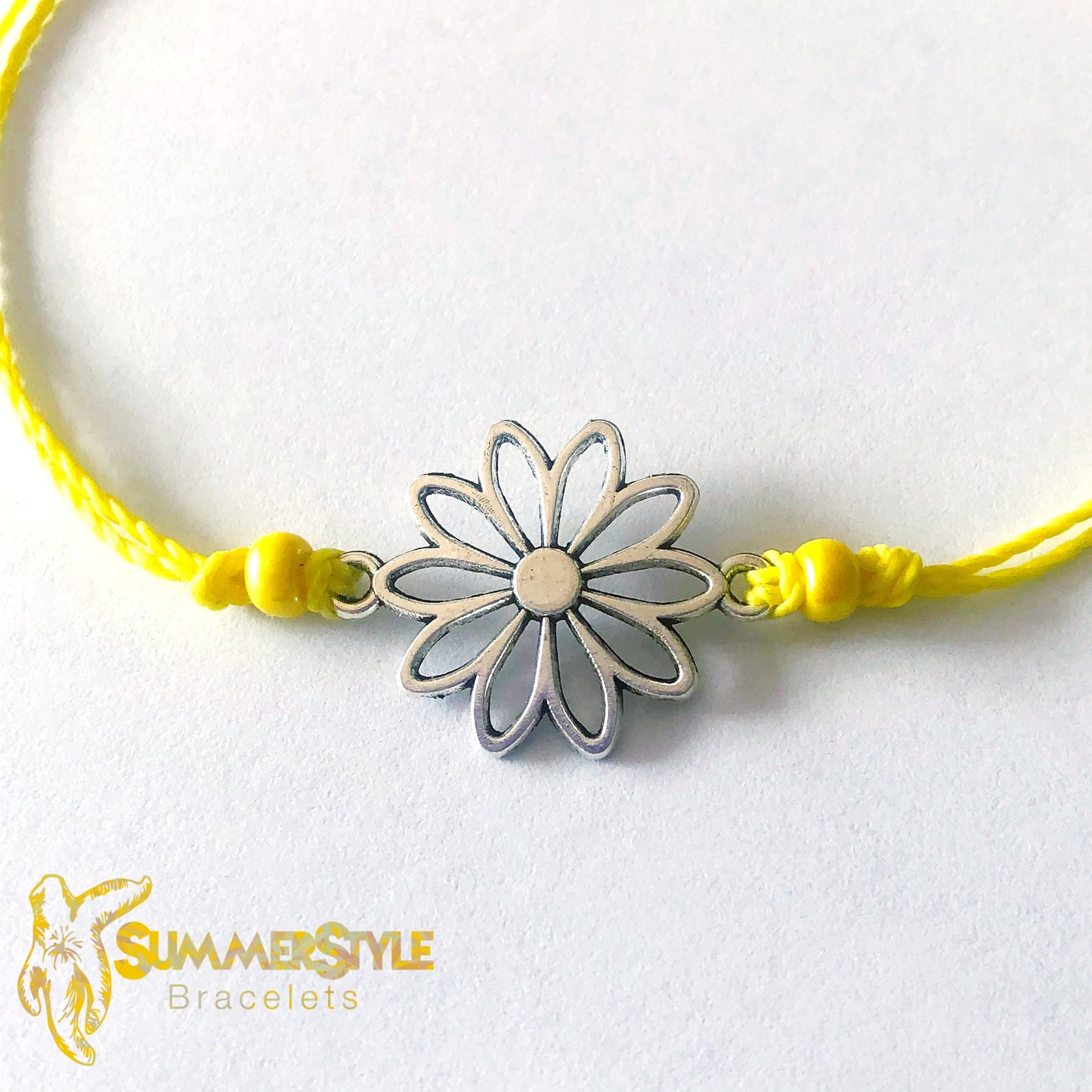 Silver Daisy Custom Adjustable Waterproof Bracelet, Daisy Bracelet, Daisy Jewelry, Wax Cord Bracelet, Waterproof Cord