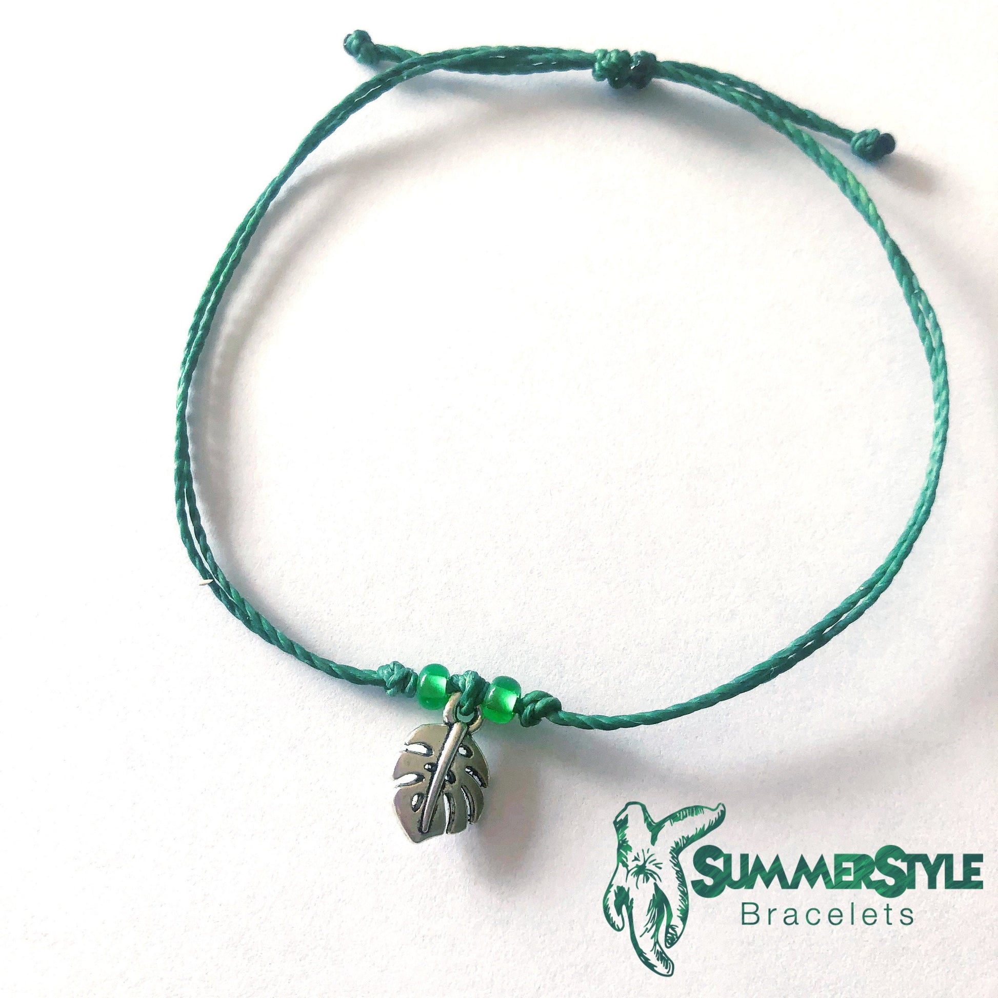 Tropical Leaf Custom Adjustable Waterproof Bracelet, Plant Bracelet, Monstera Jewelry, Wax Cord Bracelet, Waterproof Cord