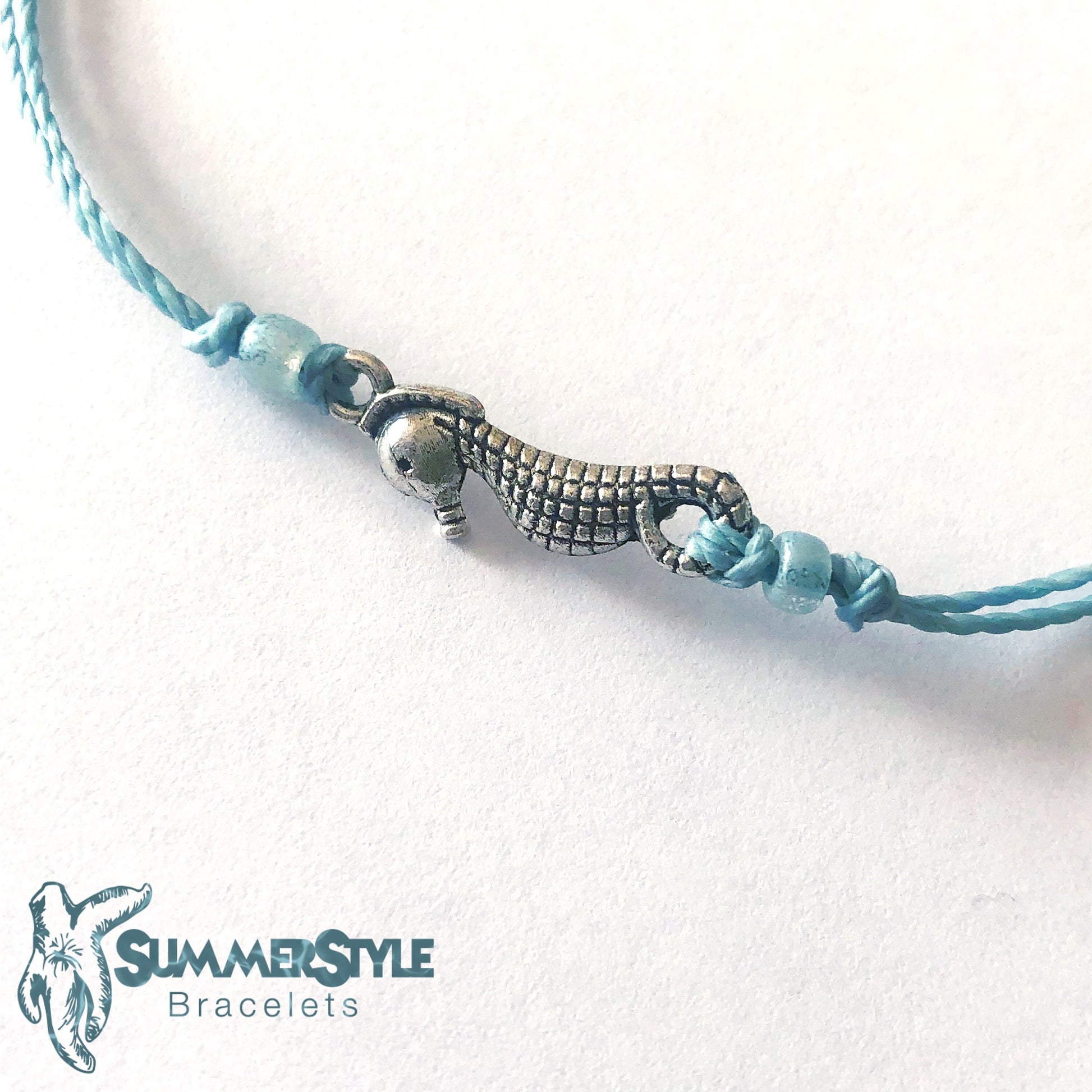 Silver Seahorse Custom Adjustable Waterproof Bracelet, Seahorse Bracelet, Seahorse Jewelry, Wax Cord Bracelet, Waterproof Cord