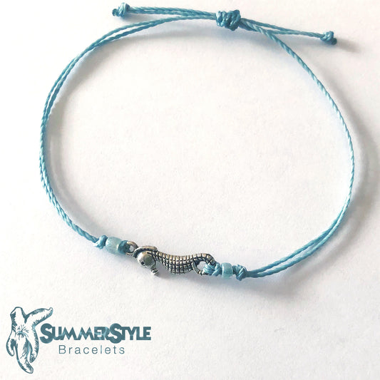 Silver Seahorse Custom Adjustable Waterproof Bracelet, Seahorse Bracelet, Seahorse Jewelry, Wax Cord Bracelet, Waterproof Cord