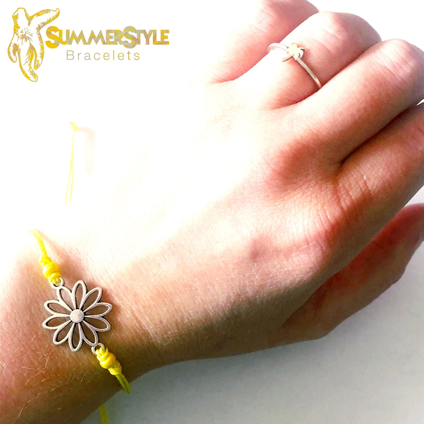 Silver Daisy Custom Adjustable Waterproof Bracelet, Daisy Bracelet, Daisy Jewelry, Wax Cord Bracelet, Waterproof Cord