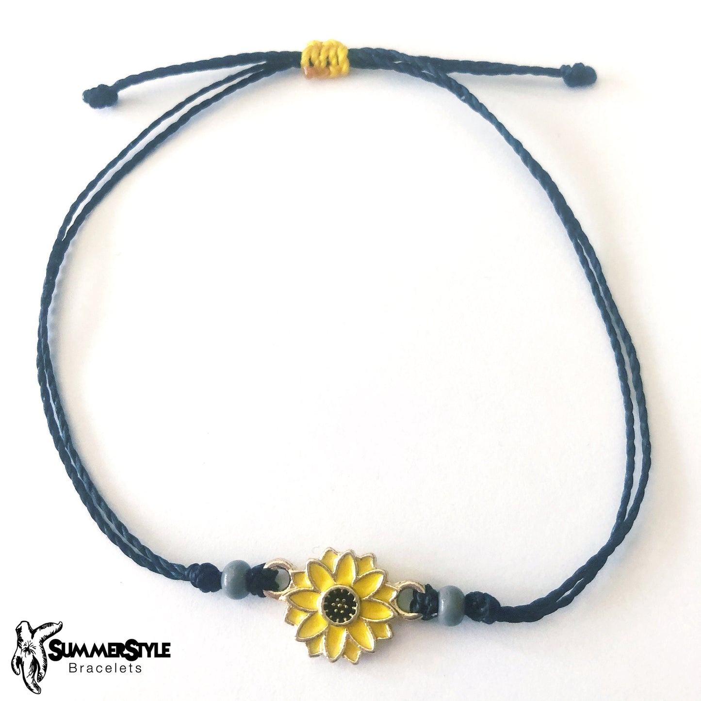 Sunny Sunflower Adjustable Waterproof Bracelet Pack, Sunflower Gift, Sunflower Bracelet, Wax Cord Bracelet, SummerStyle Bracelets