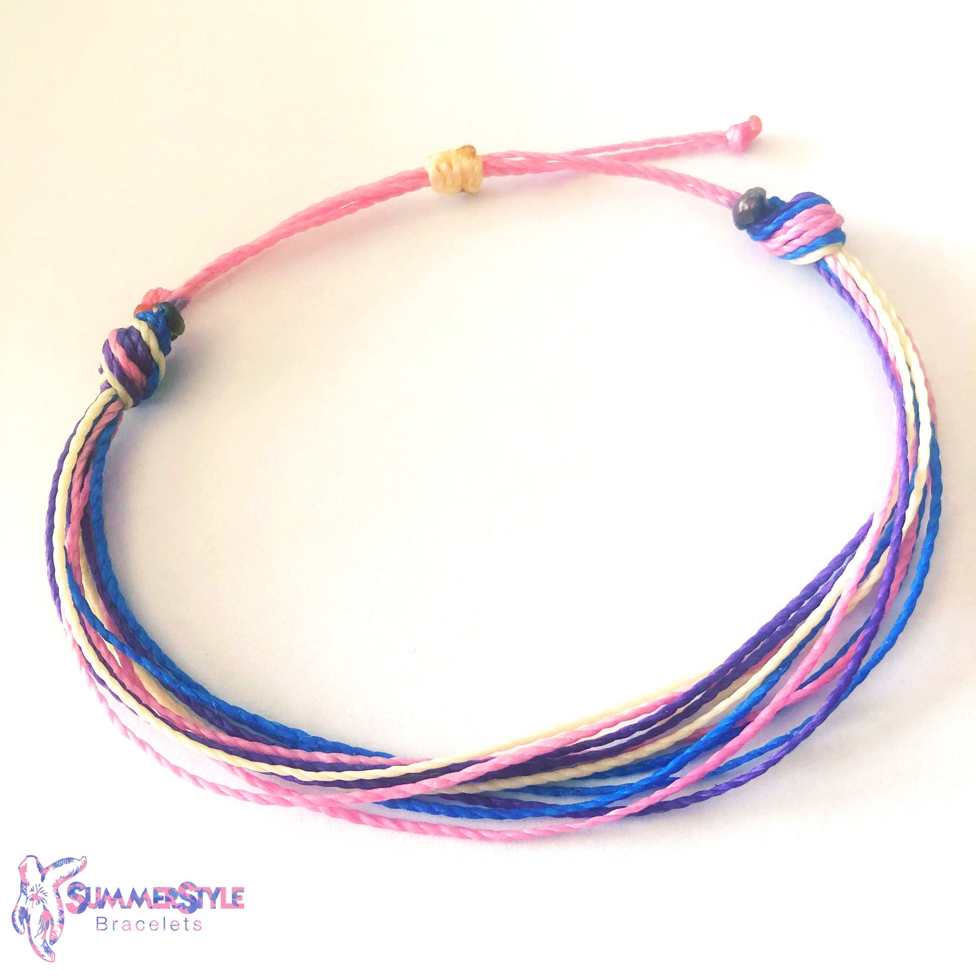 Pink Rainbow Butterfly Adjustable Waterproof Bracelet Pack, Butterfly Gift, Butterfly Bracelet, Wax Cord Bracelet