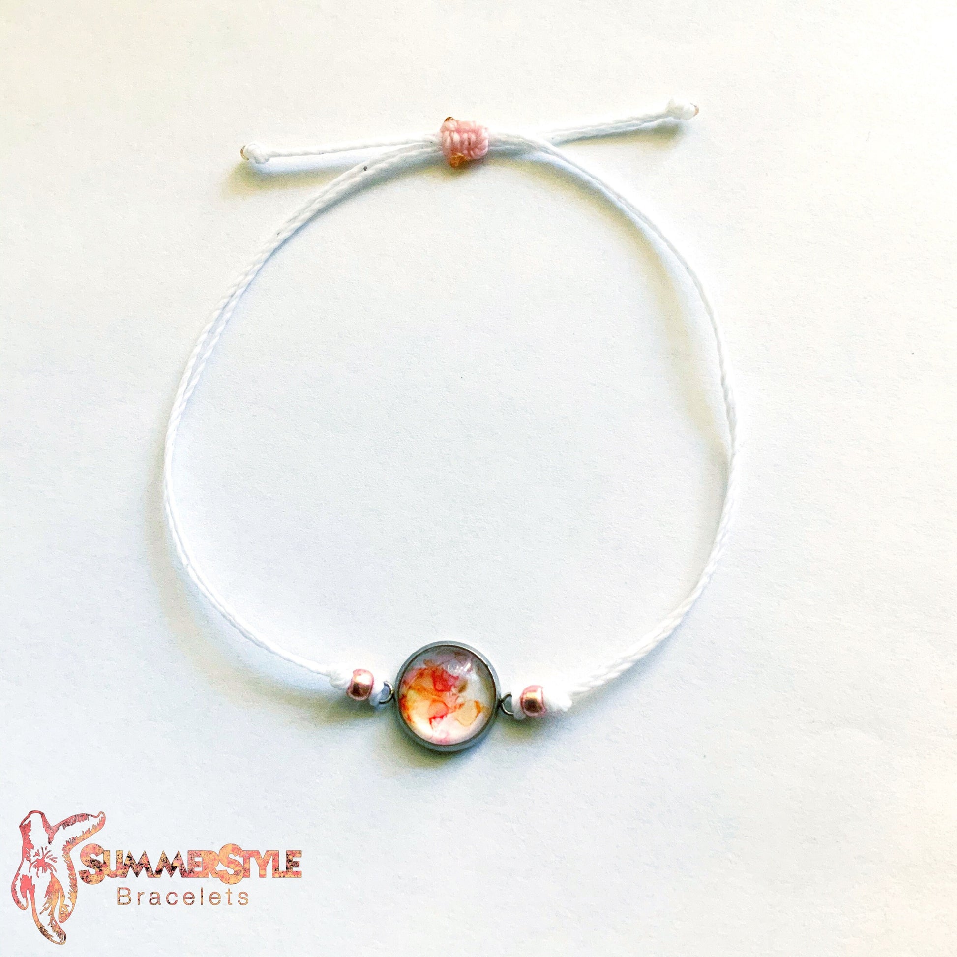 Rose Gold Watercolor Adjustable Waterproof Bracelet, Rose Gold Bracelet, Rose Gold Jewelry, Watercolor Cabochon, Wax Cord Bracelet