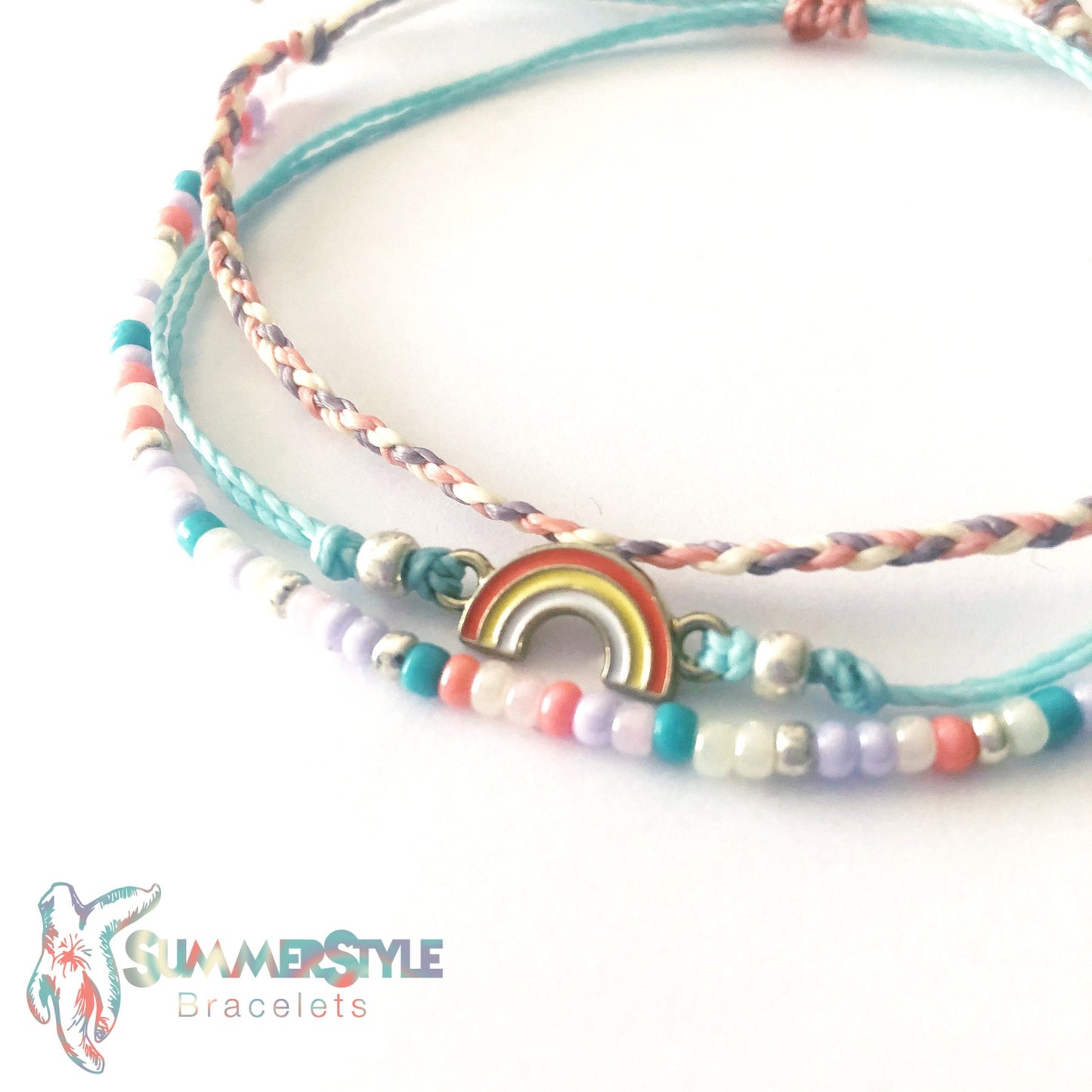 Pastel Rainbow Adjustable Waterproof Bracelet Pack, Rainbow Gift, Rainbow Bracelet, Wax Cord Bracelet, Waterproof Cord