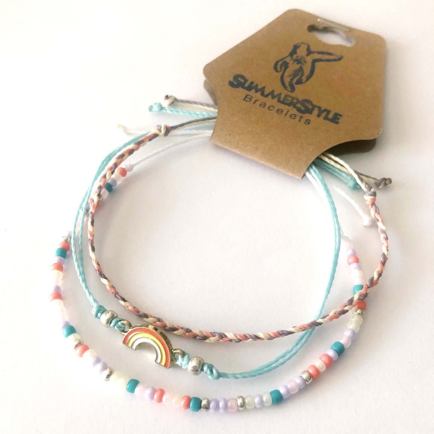 Pastel Rainbow Adjustable Waterproof Bracelet Pack, Rainbow Gift, Rainbow Bracelet, Wax Cord Bracelet, Waterproof Cord