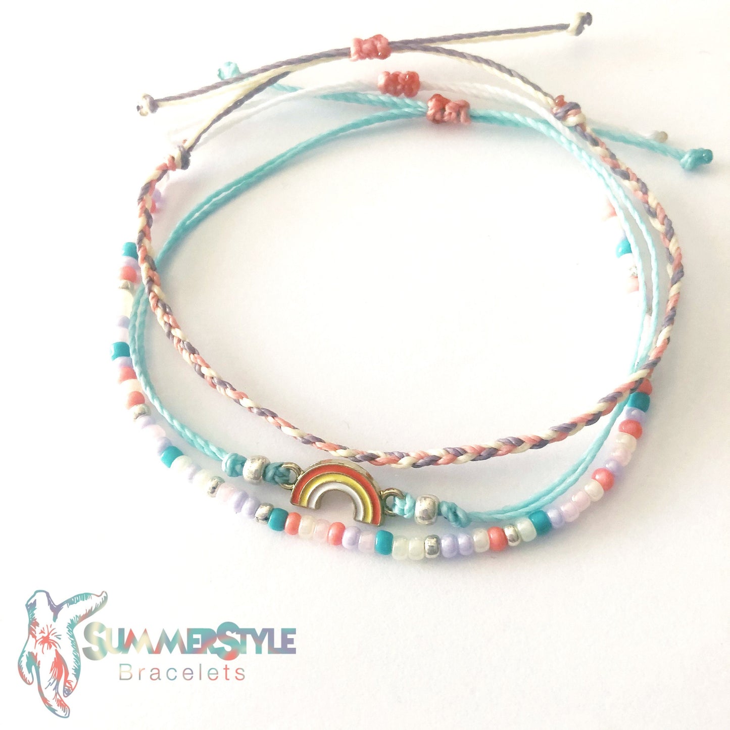 Pastel Rainbow Adjustable Waterproof Bracelet Pack, Rainbow Gift, Rainbow Bracelet, Wax Cord Bracelet, Waterproof Cord