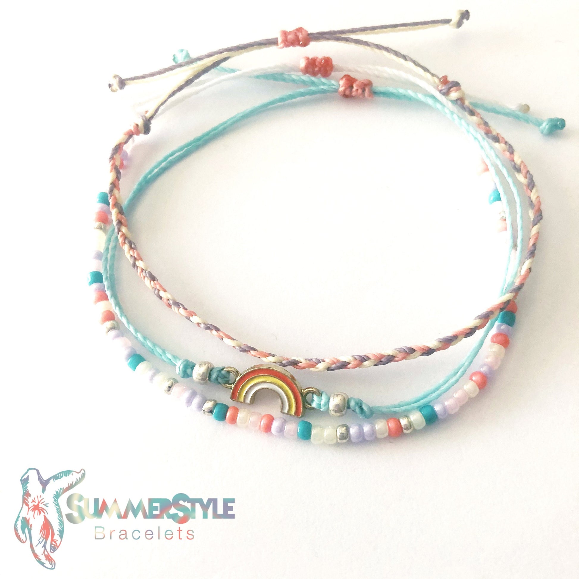 Pastel Rainbow Adjustable Waterproof Bracelet Pack, Rainbow Gift, Rainbow Bracelet, Wax Cord Bracelet, Waterproof Cord