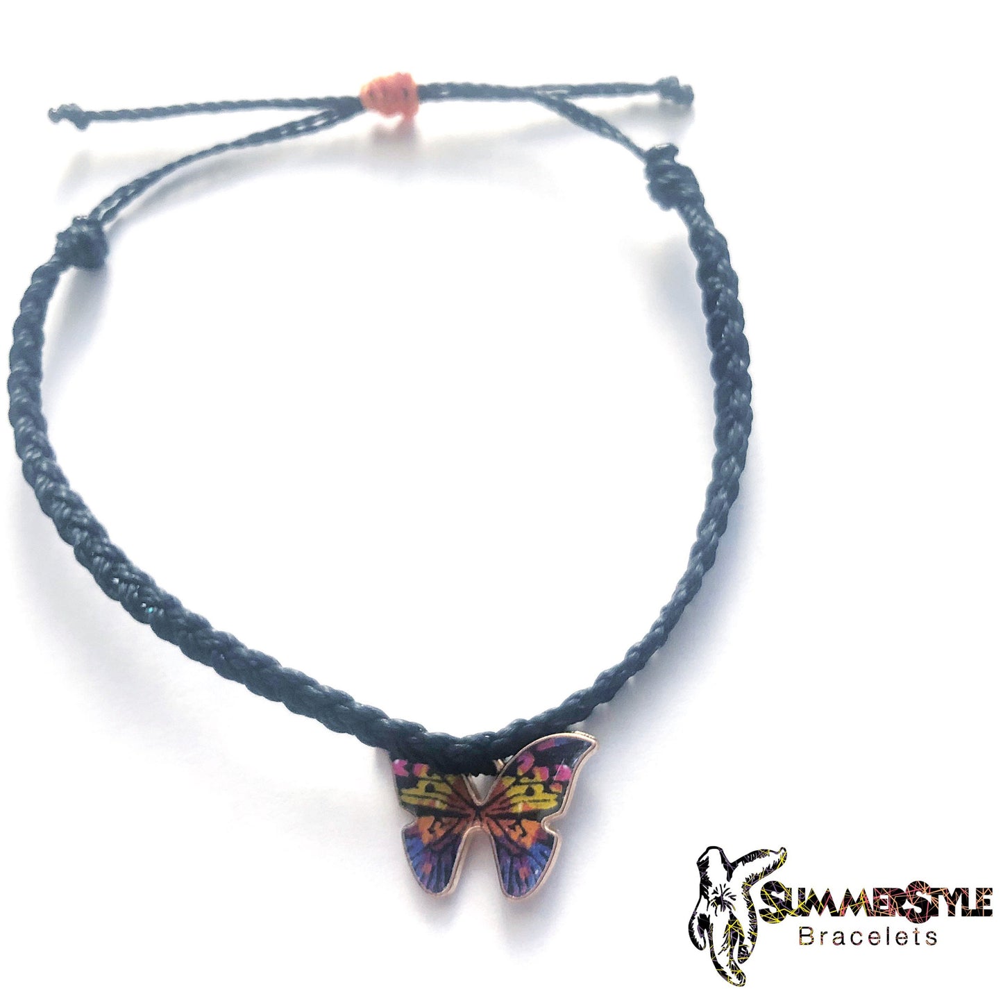 Rainbow Butterfly Adjustable Waterproof Bracelet Pack, Butterfly Gift, Butterfly Bracelet, Wax Cord Bracelet