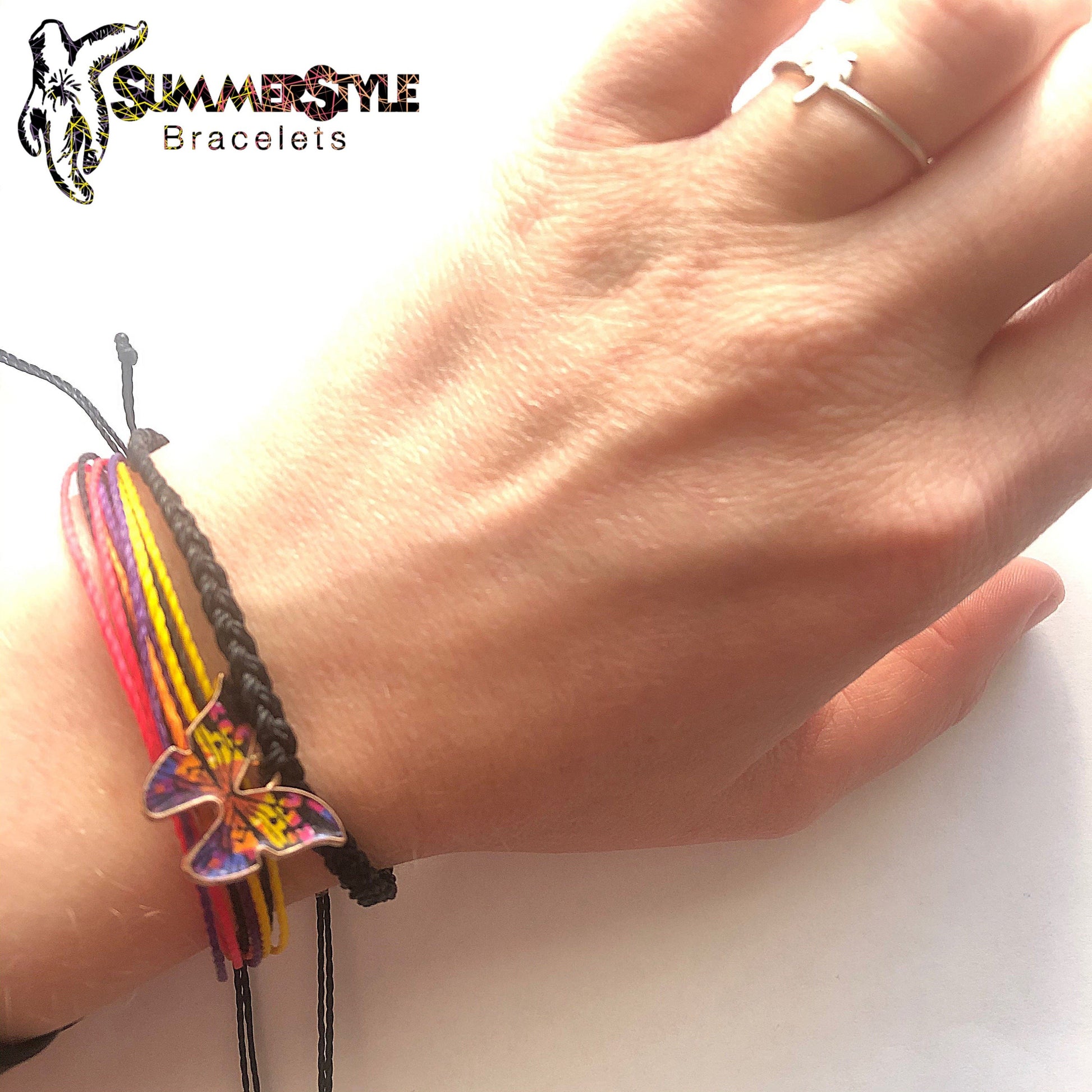 Rainbow Butterfly Adjustable Waterproof Bracelet Pack | Butterfly Gift | Butterfly Bracelet | Wax Cord Bracelet