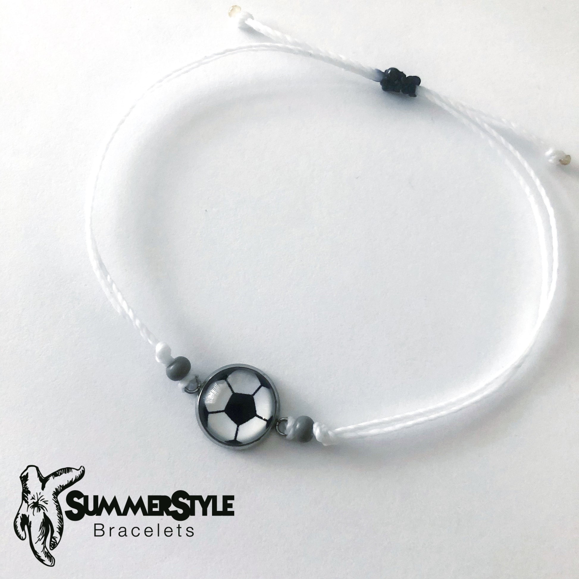 Soccer Ball Adjustable Waterproof Bracelet, Soccer Bracelet, Cabochon Jewelry, Wax Cord Bracelet, Waterproof Cord