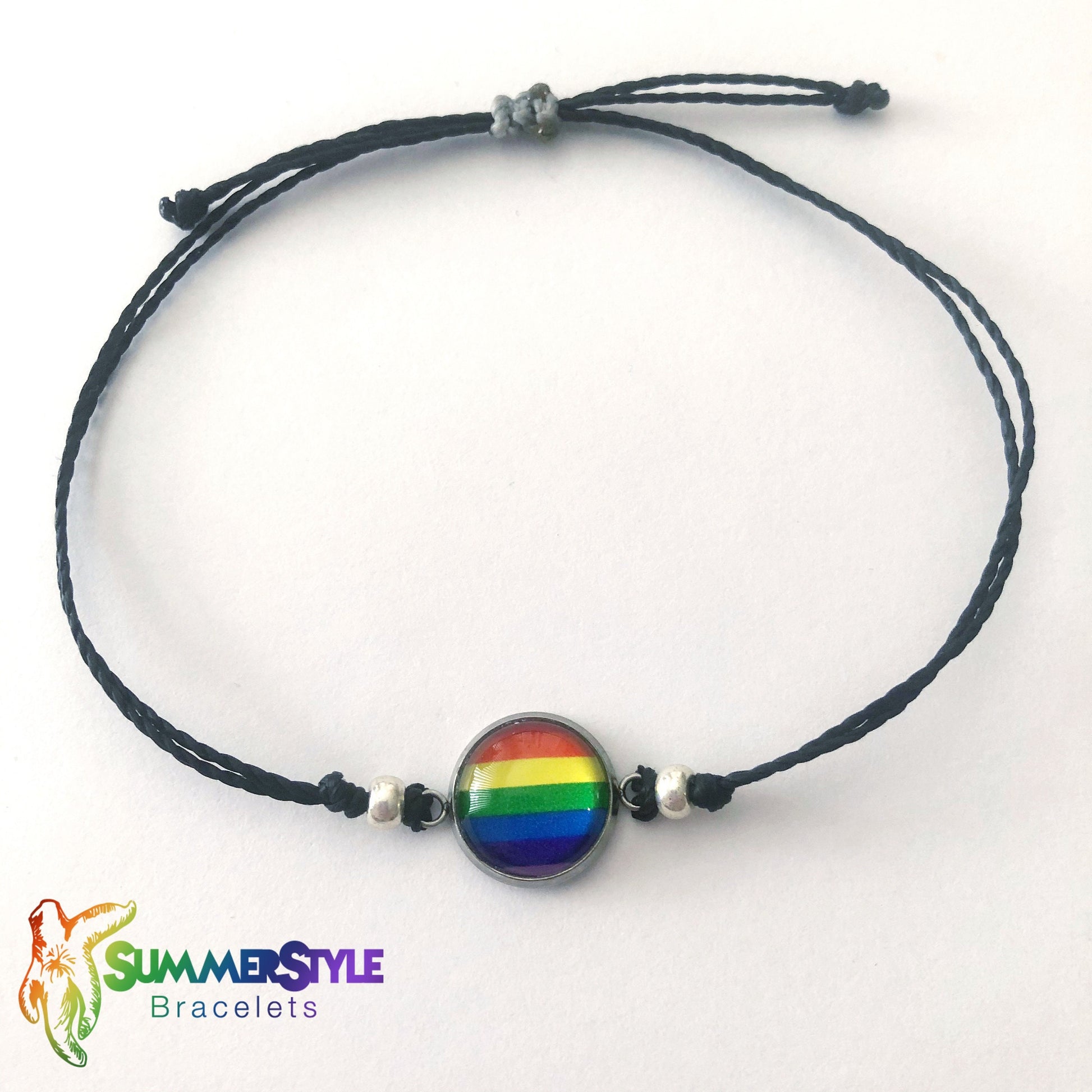 Pride Adjustable Waterproof Bracelet, Pride Bracelet, Cabochon Jewelry, Wax Cord Bracelet, Waterproof Cord