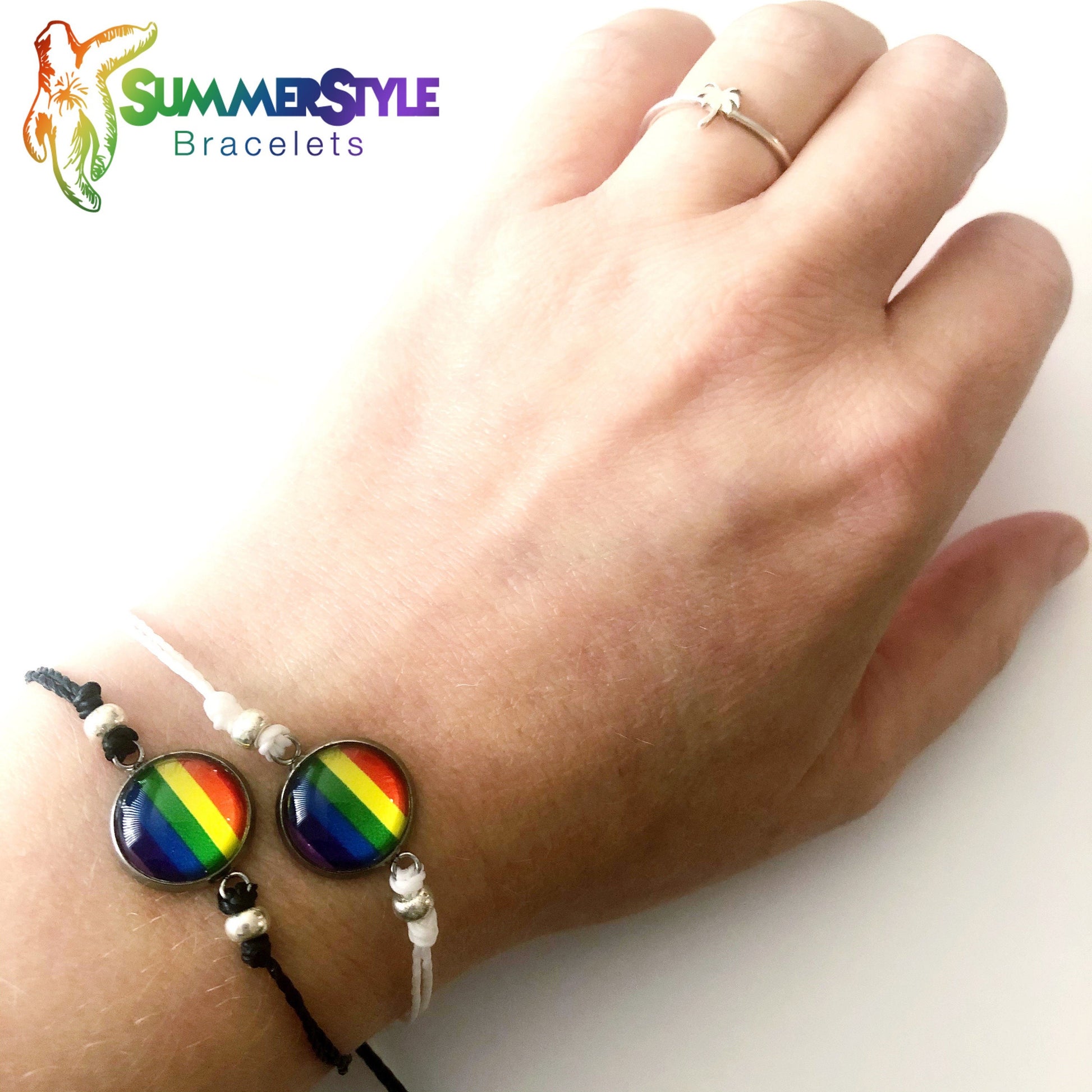 Pride Adjustable Waterproof Bracelet, Pride Bracelet, Cabochon Jewelry, Wax Cord Bracelet, Waterproof Cord