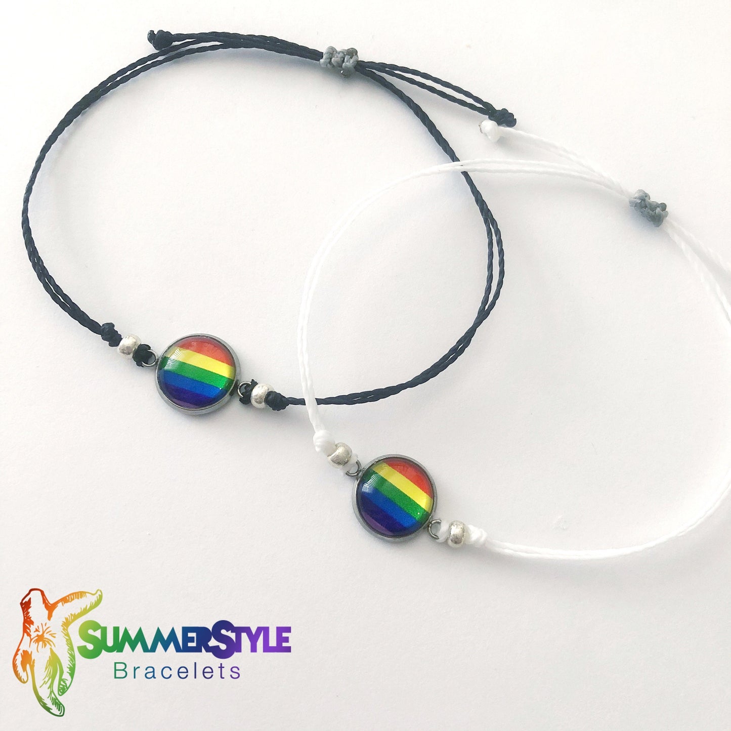 Pride Adjustable Waterproof Bracelet, Pride Bracelet, Cabochon Jewelry, Wax Cord Bracelet, Waterproof Cord