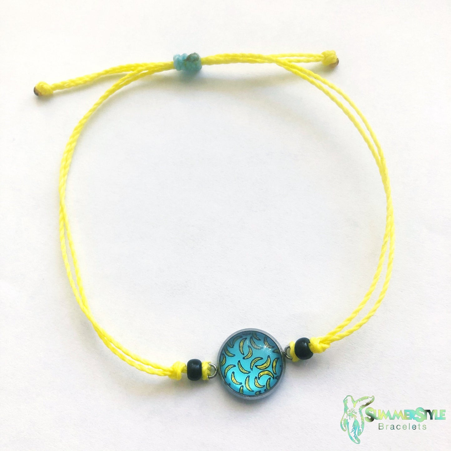 Banana Bliss Adjustable Waterproof Bracelet Pack, Cabochon Bracelet, Banana Bracelet, Wax Cord Bracelet