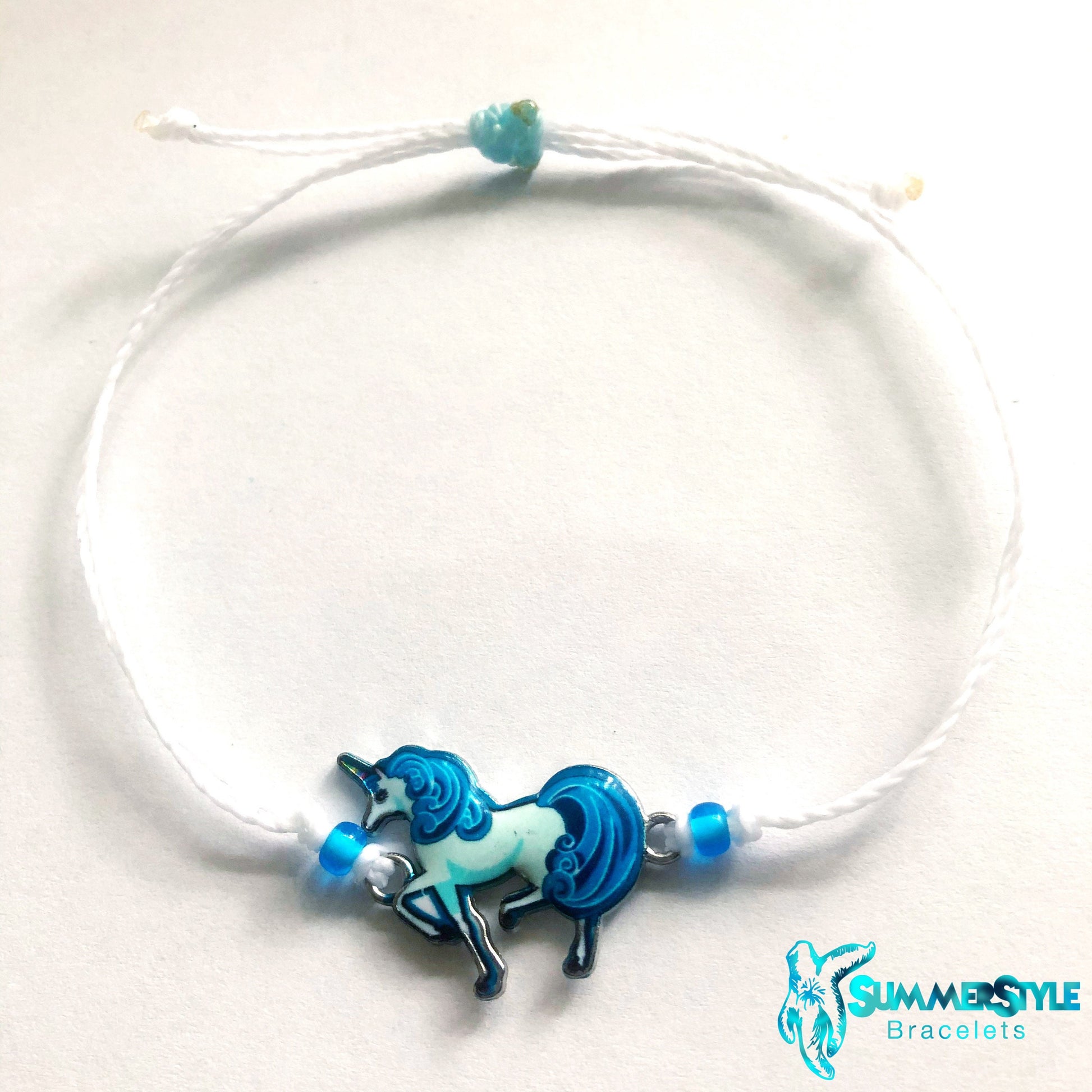 Bright Blue Unicorn Adjustable Waterproof Bracelet Pack, Unicorn Gift, Unicorn Bracelet, Wax Cord Bracelet