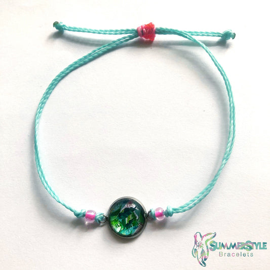 Teal Tropics Adjustable Waterproof Bracelet Pack, Cabochon Bracelet, Braided Bracelet, Tropical Bracelet, Wax Cord Bracelet