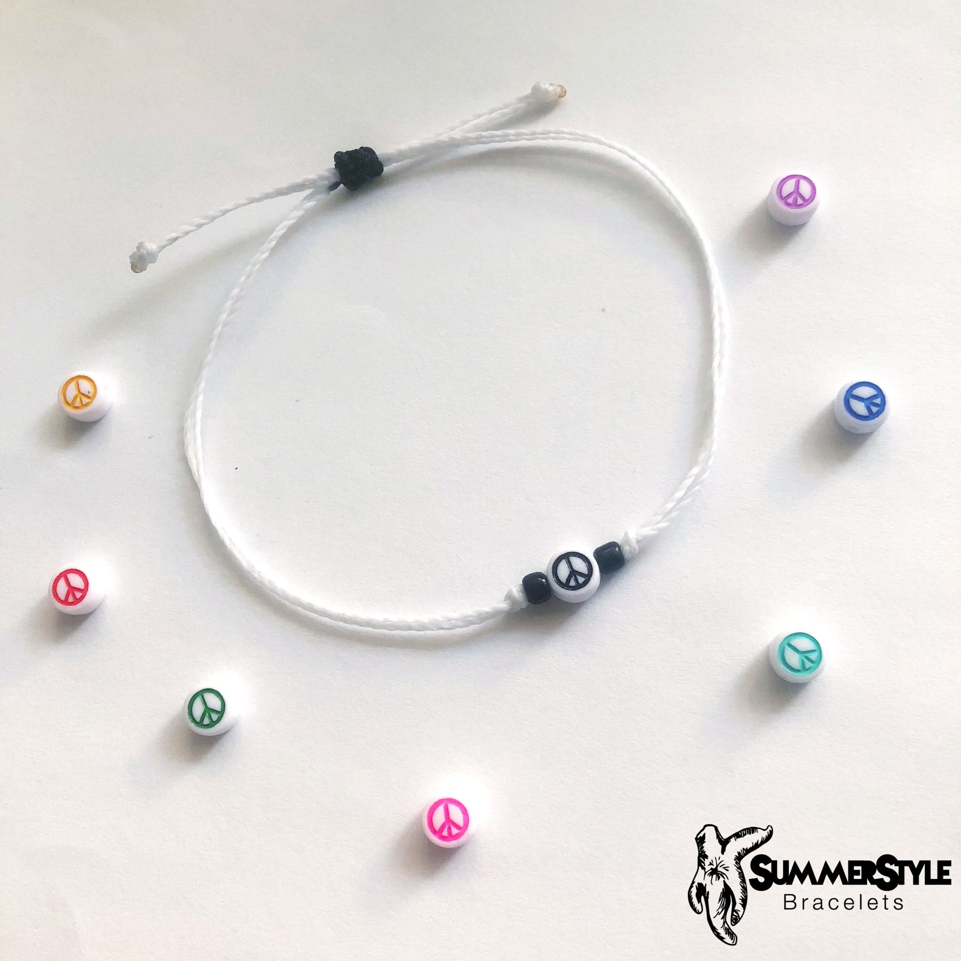 Mini Peace Sign Custom Stackable Adjustable Waterproof Bracelet, Stackable Bracelet, Wax Cord Bracelet, SummerStyle Bracelets