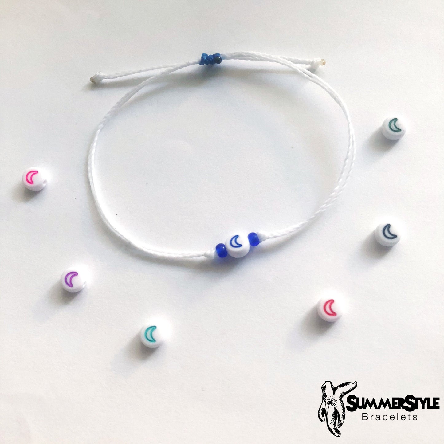 Mini Moon Custom Stackable Adjustable Waterproof Bracelet, Stackable Bracelet, Wax Cord Bracelet, SummerStyle Bracelets