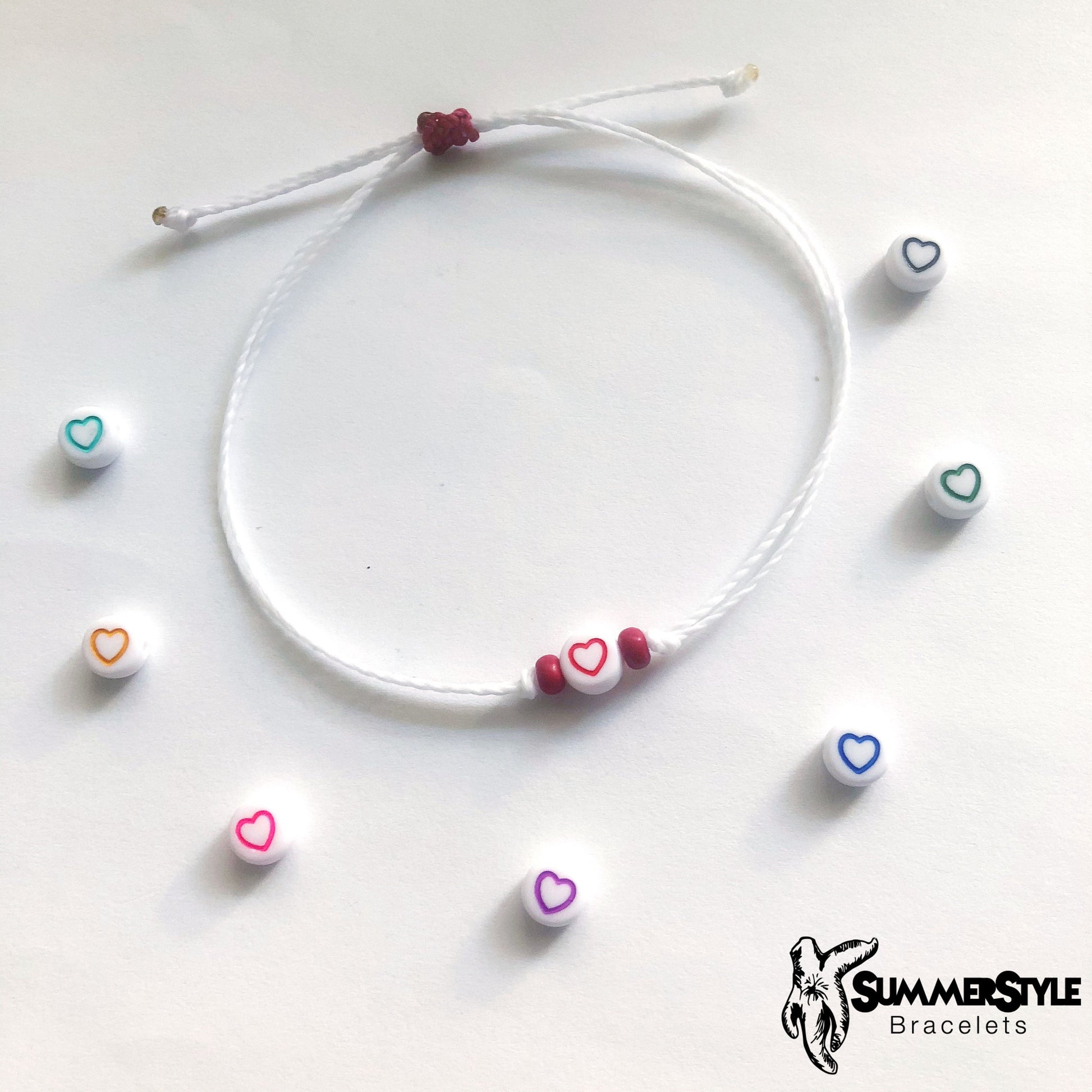 Mini Heart Custom Stackable Adjustable Waterproof Bracelet, Stackable Bracelet, Wax Cord Bracelet, SummerStyle Bracelets