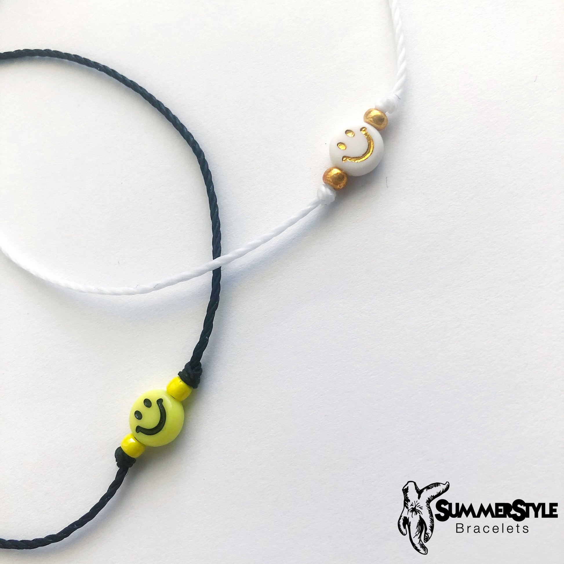 Mini Happy Face Stackable Adjustable Waterproof Bracelet, Happy Face Bracelet, Wax Cord Bracelet, SummerStyle Bracelets