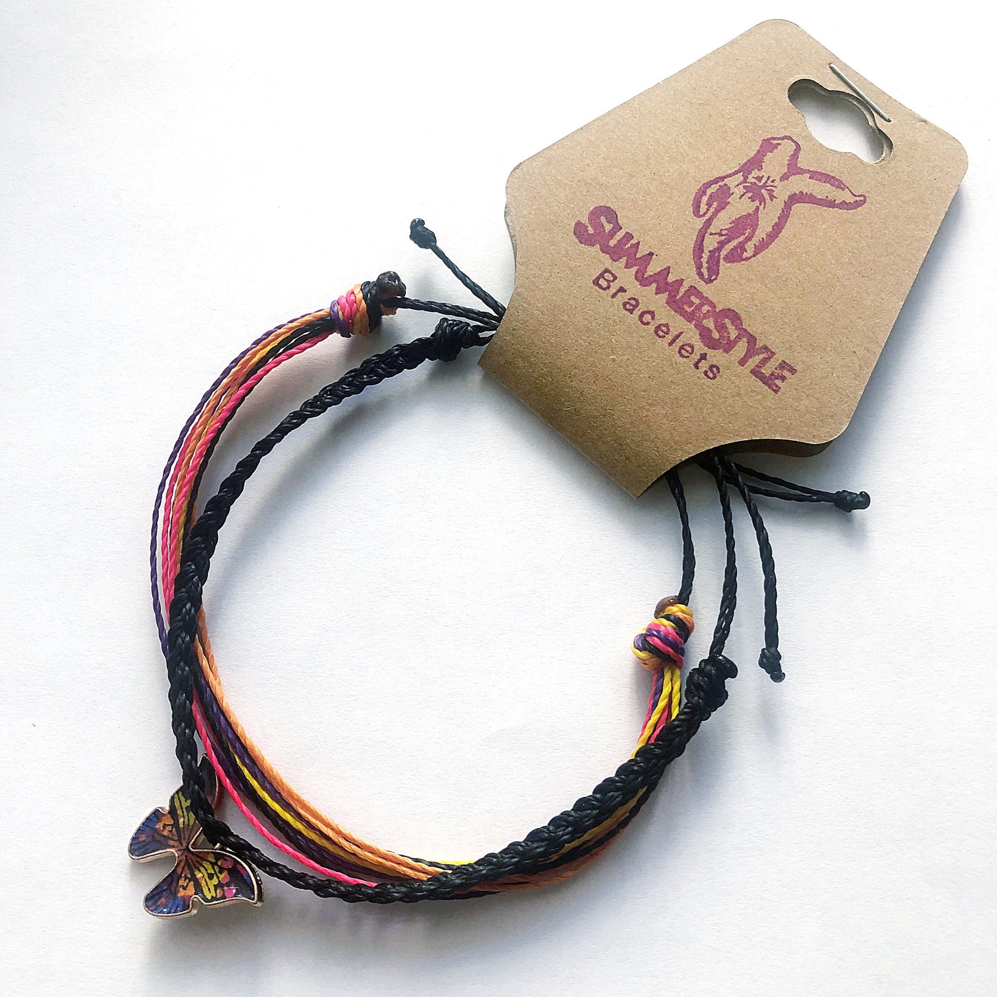 Rainbow Butterfly Adjustable Waterproof Bracelet Pack | Butterfly Gift | Butterfly Bracelet | Wax Cord Bracelet