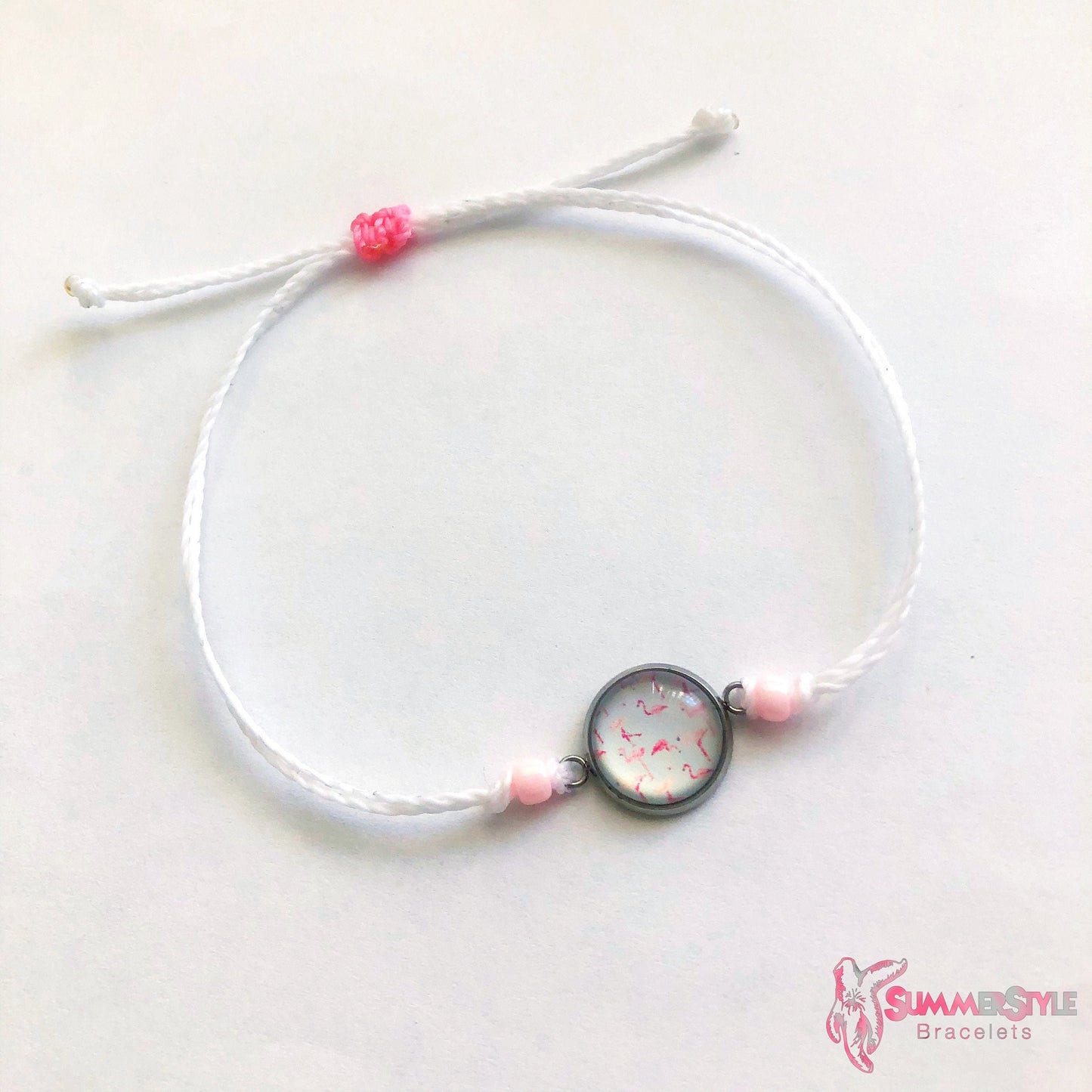 Pastel Flamingo Adjustable Waterproof Bracelet, Flamingo Bracelet, Cabochon Jewelry, Cabochon Bracelet, Pastel Jewelry