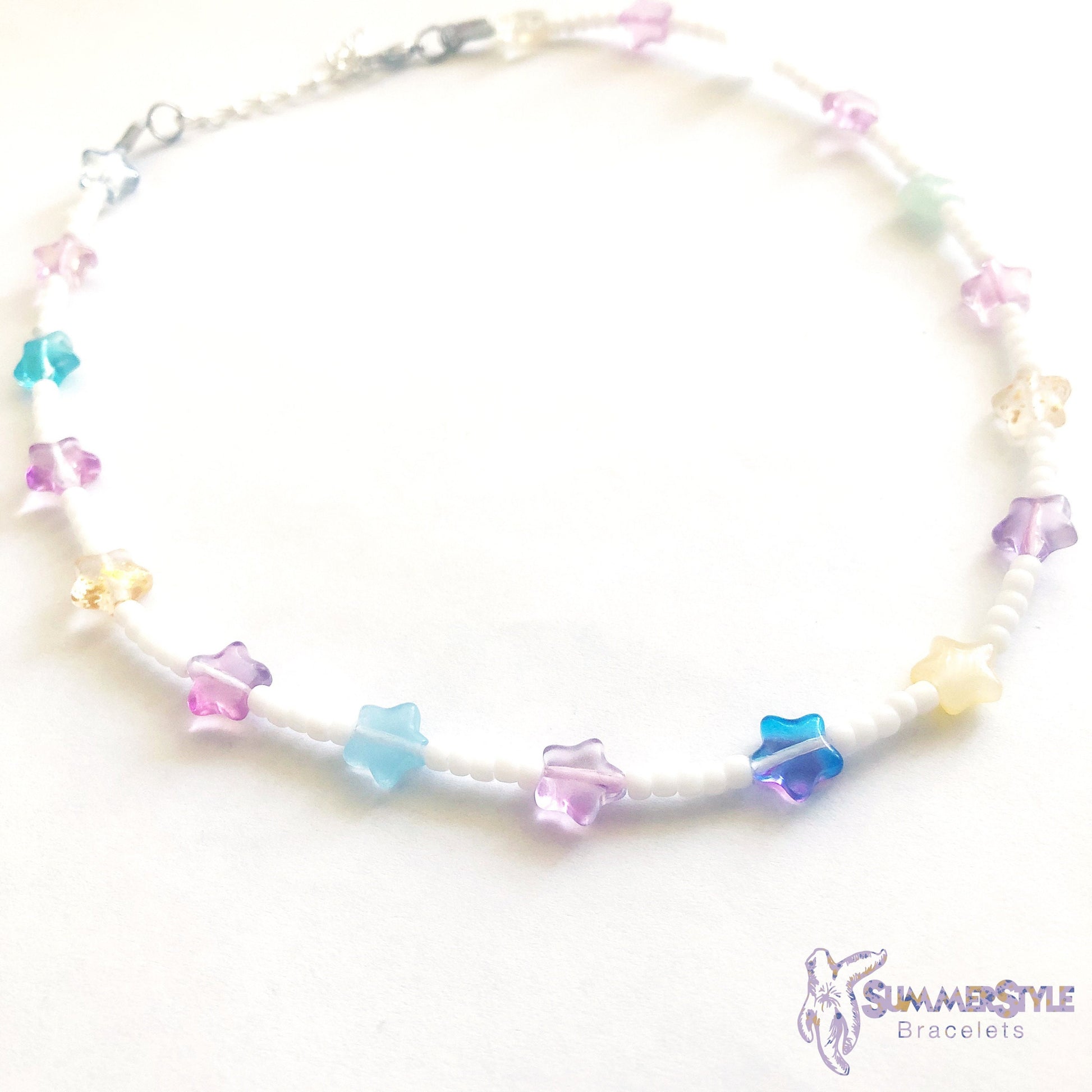 Pastel Rainbow Star Beaded Choker, Choker Necklace, Seed Bead Choker, Star Jewelry, SummerStyle Bracelets